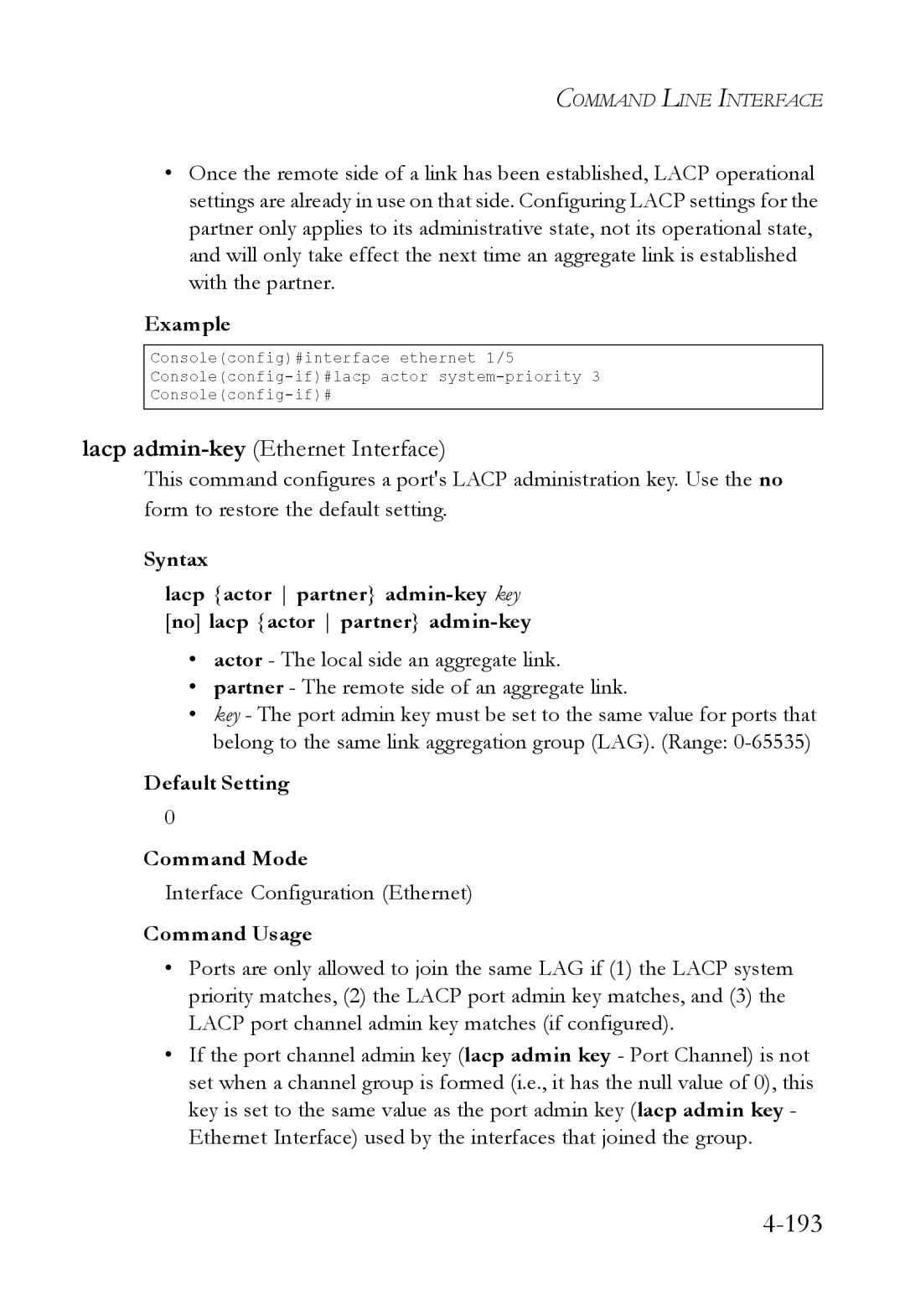 SMC Networks SMC6824M manual Lacp admin-keyEthernet Interface 