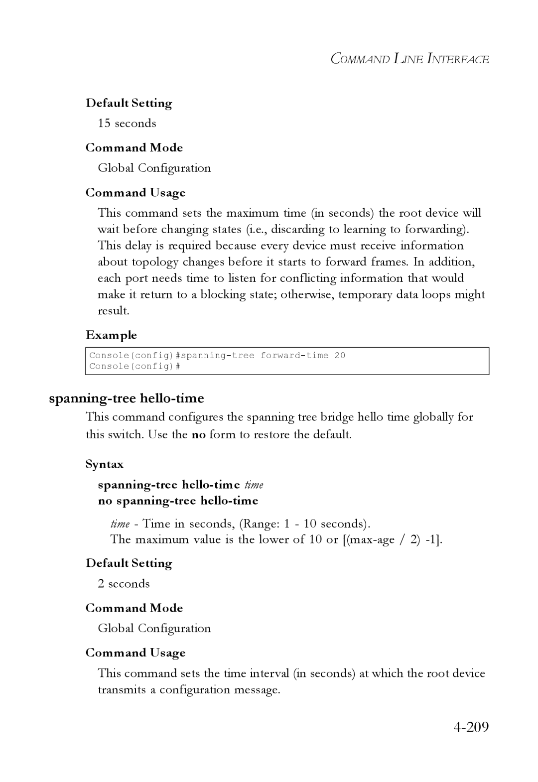 SMC Networks SMC6824M manual Spanning-tree hello-time, Seconds 