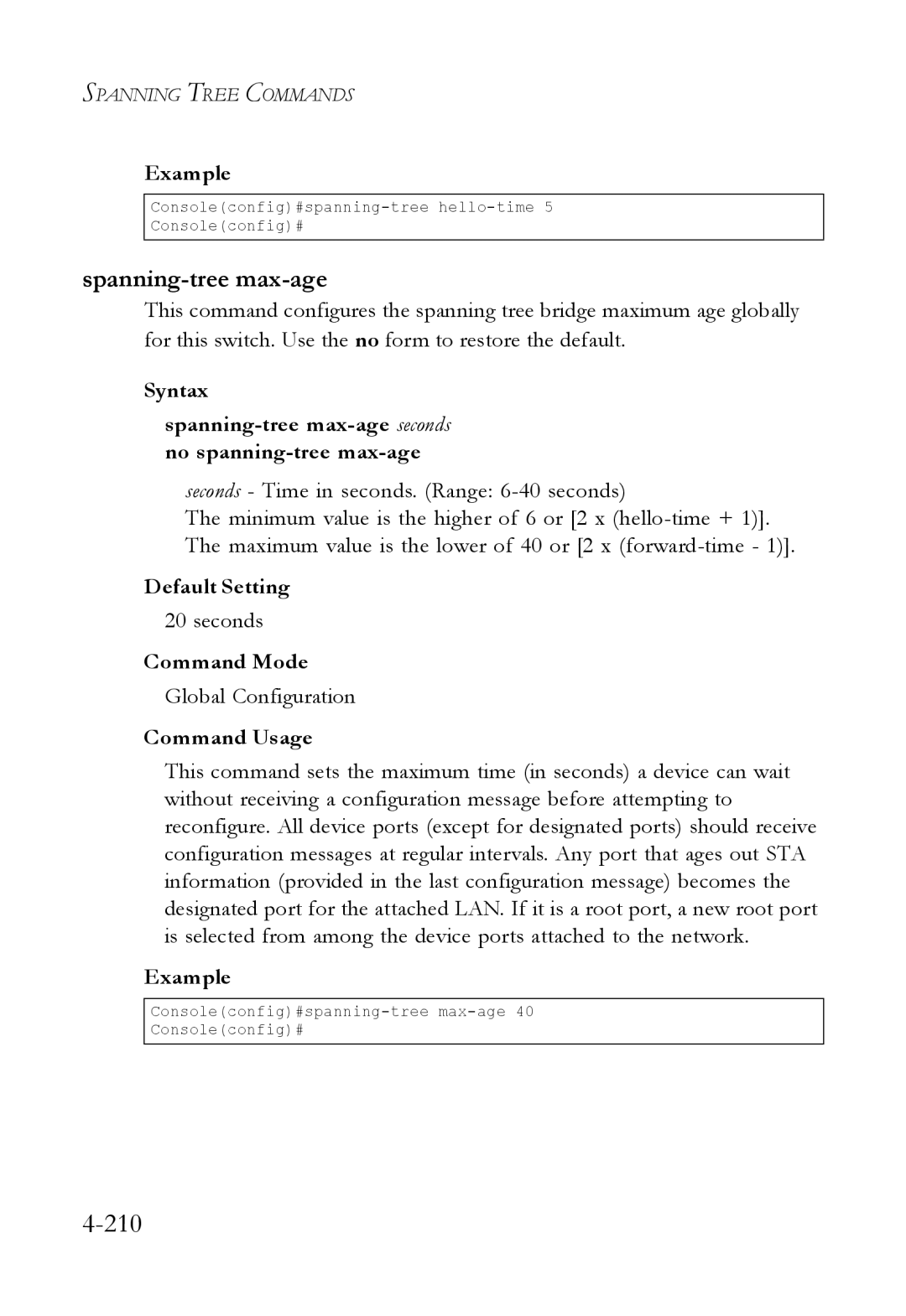 SMC Networks SMC6824M manual 210, Spanning-tree max-age 