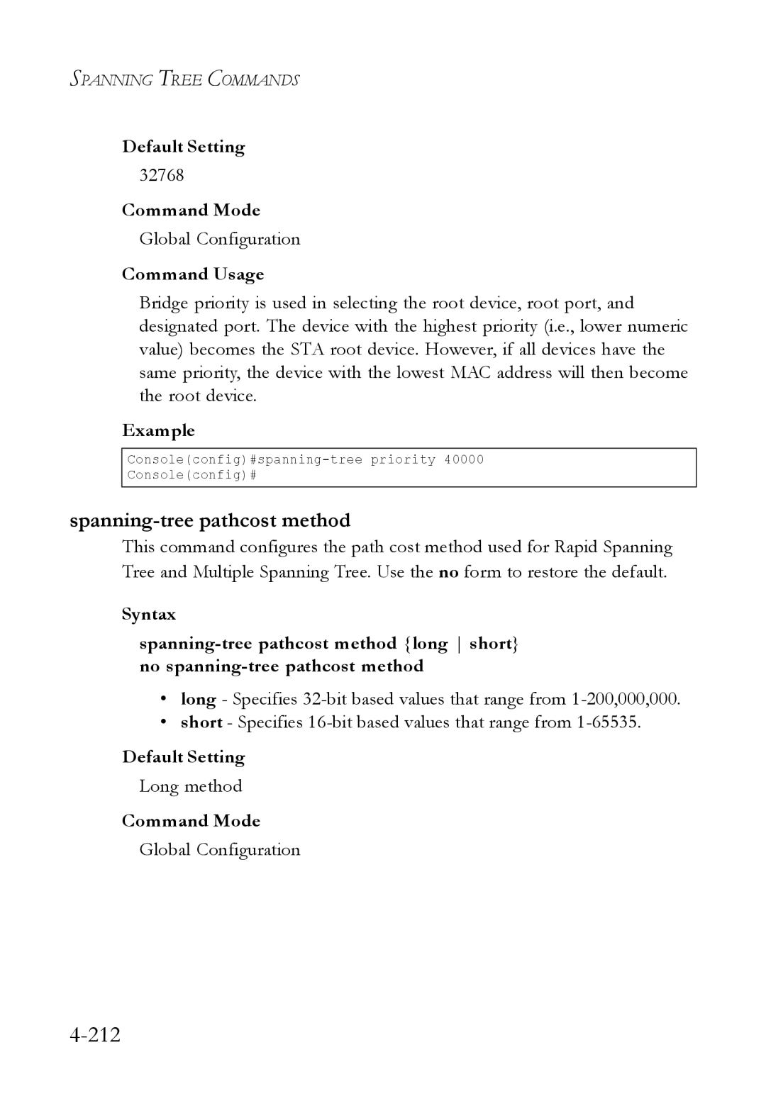 SMC Networks SMC6824M manual Spanning-tree pathcost method, Long method 