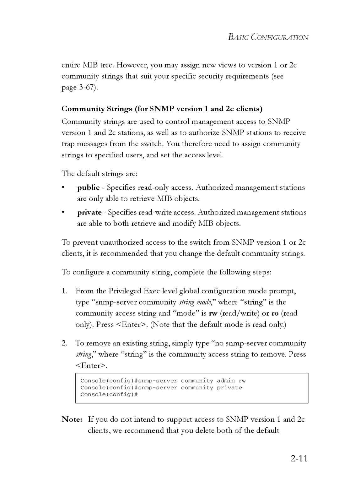 SMC Networks SMC6824M manual Community Strings for Snmp version 1 and 2c clients 