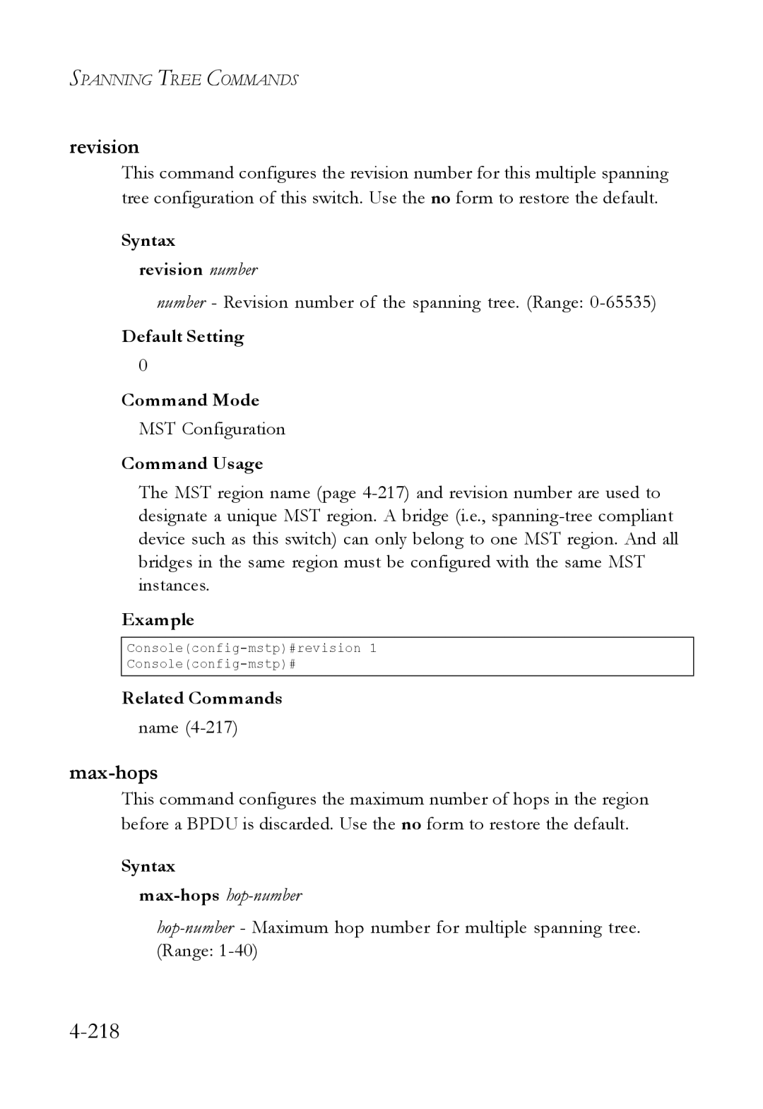 SMC Networks SMC6824M manual Max-hops, Syntax revision number, Number Revision number of the spanning tree. Range 