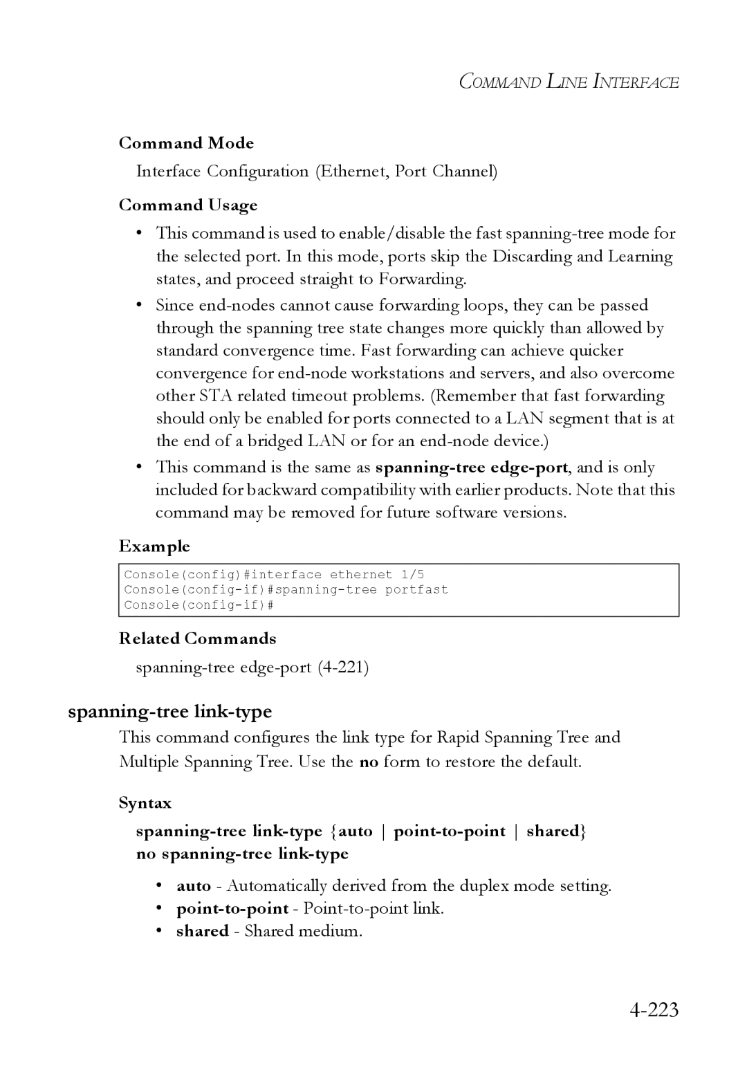 SMC Networks SMC6824M manual Spanning-tree link-type, Spanning-treeedge-port4-221 