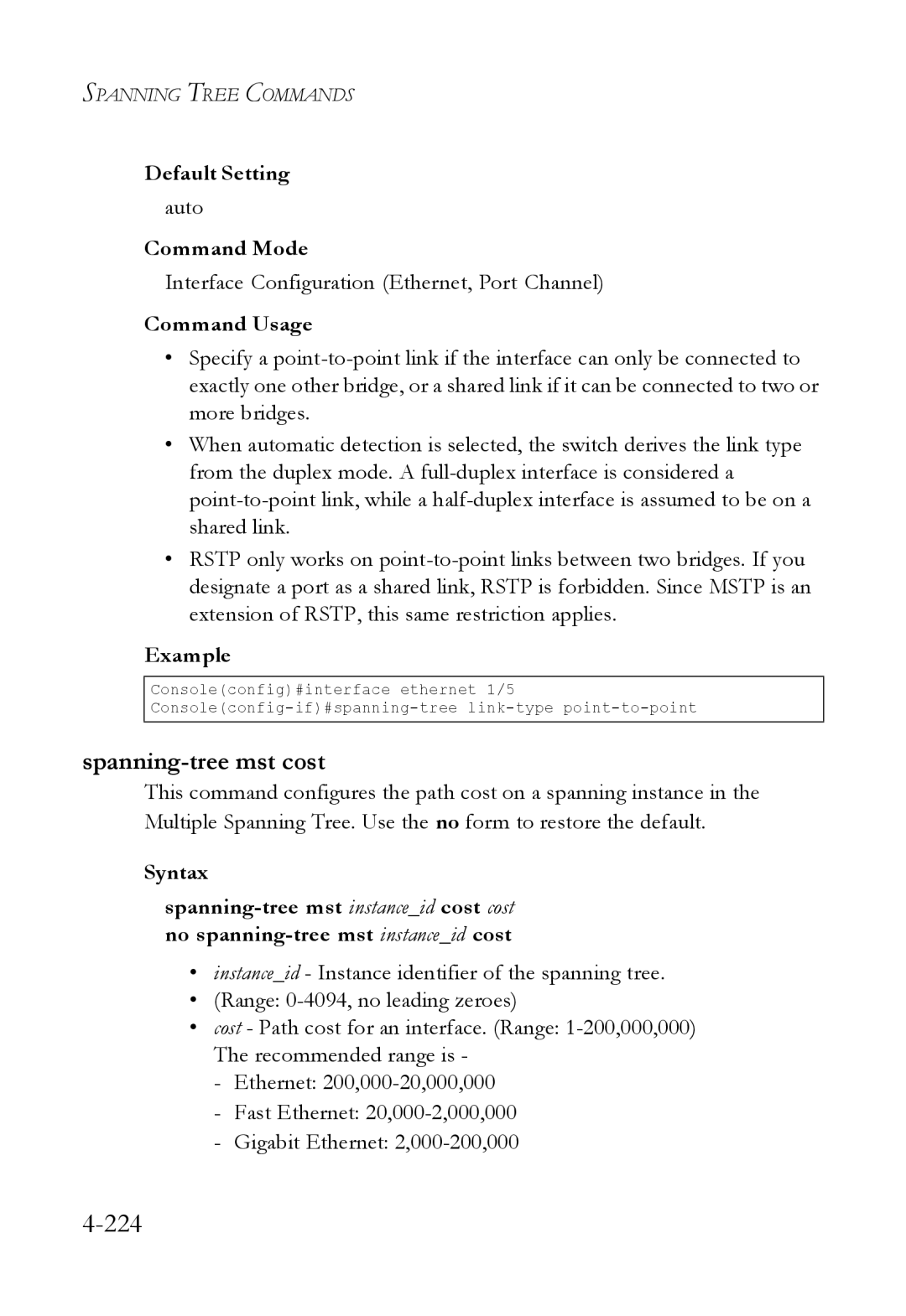 SMC Networks SMC6824M manual Spanning-tree mst cost, Auto 