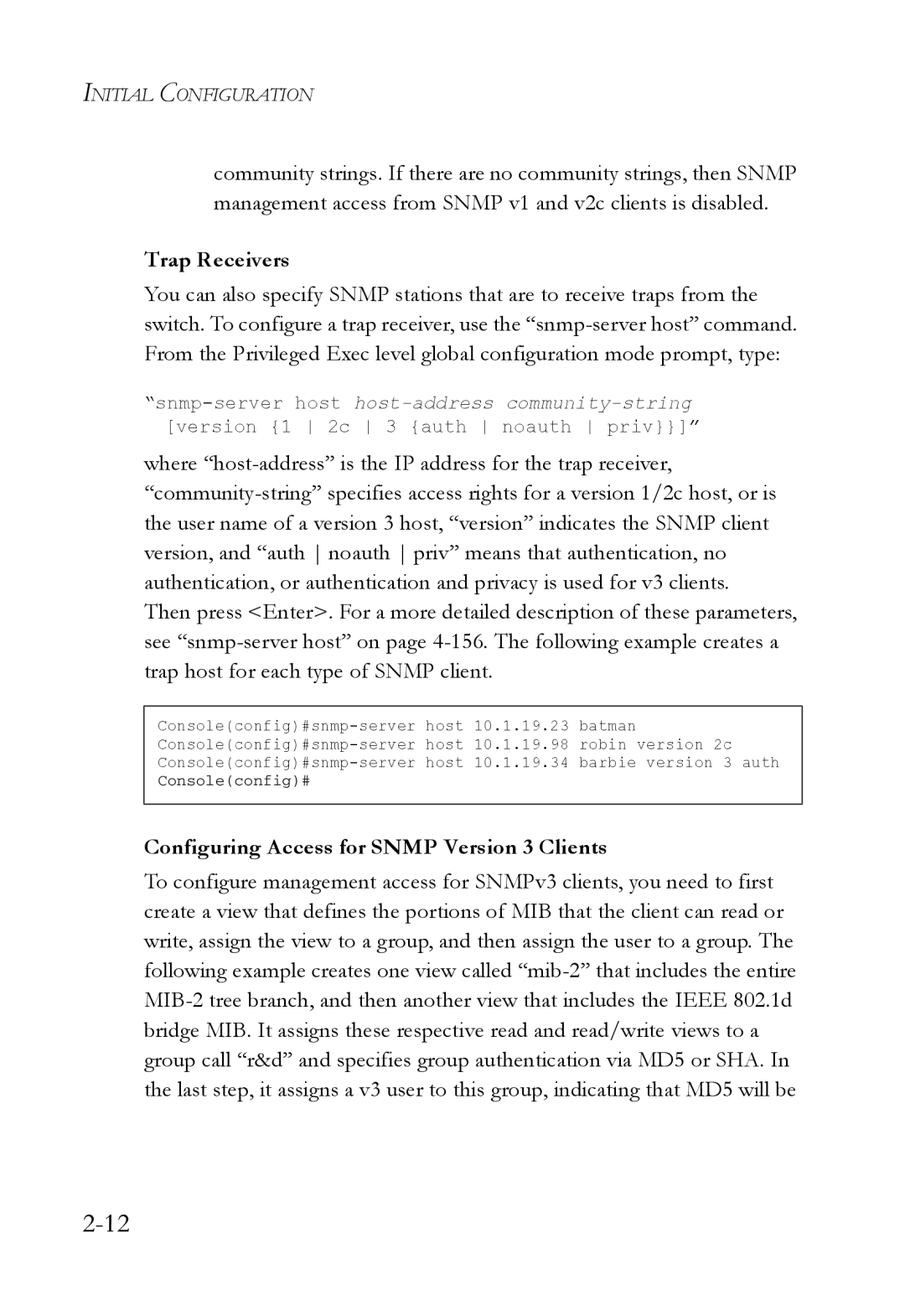 SMC Networks SMC6824M manual Trap Receivers, Configuring Access for Snmp Version 3 Clients 