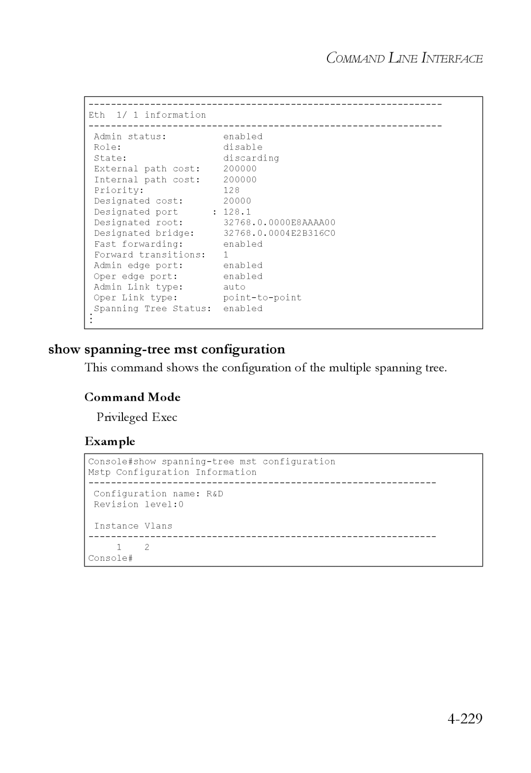 SMC Networks SMC6824M manual 229, Show spanning-tree mst configuration 