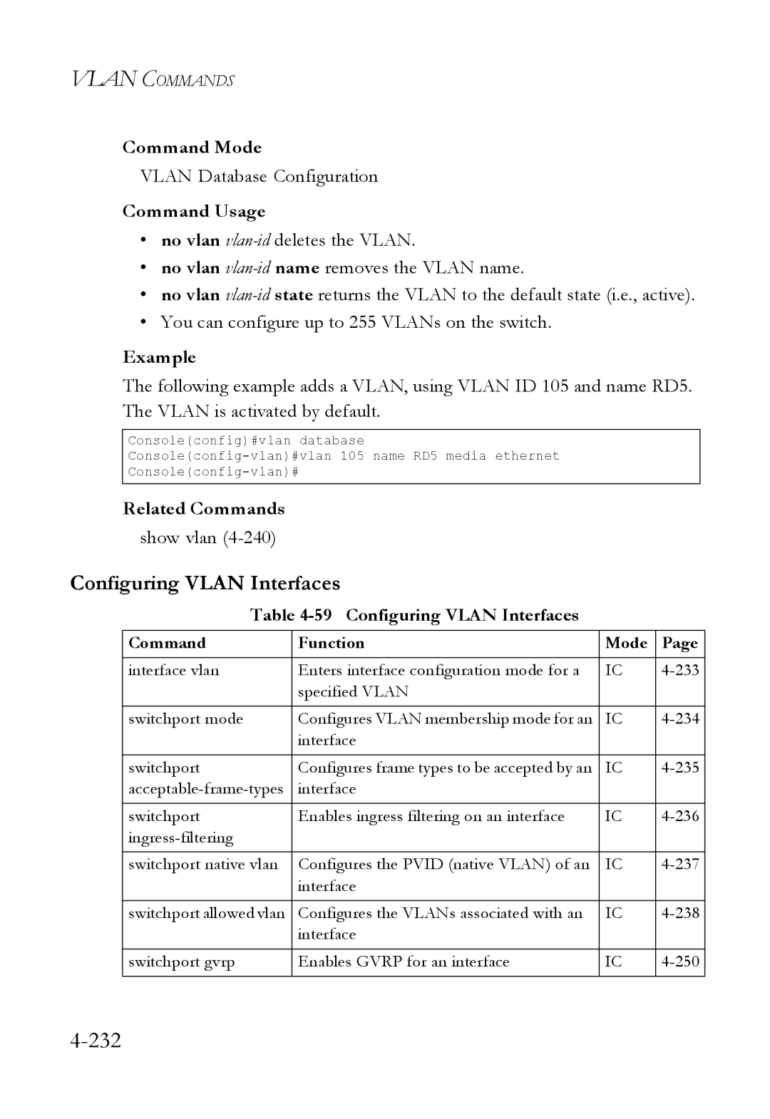 SMC Networks SMC6824M manual Configuring Vlan Interfaces, Vlan Database Configuration 