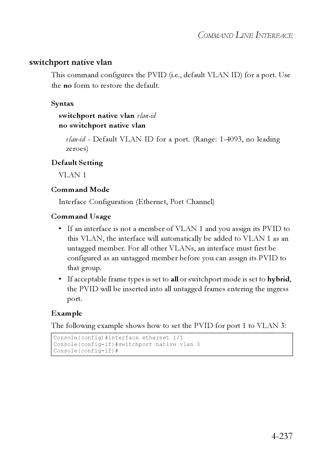 SMC Networks SMC6824M manual 237, Switchport native vlan 