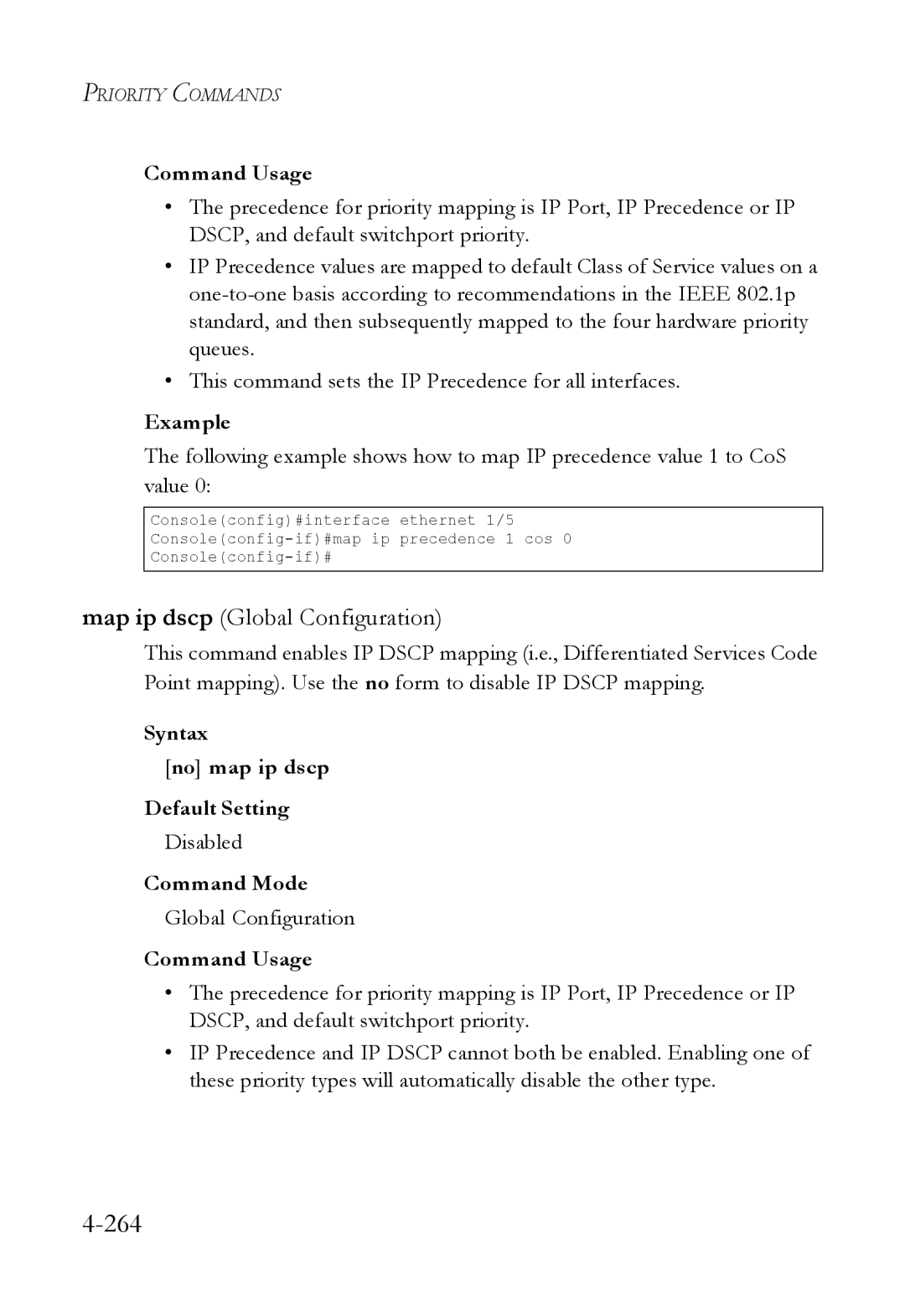 SMC Networks SMC6824M manual 264, Syntax No map ip dscp Default Setting 