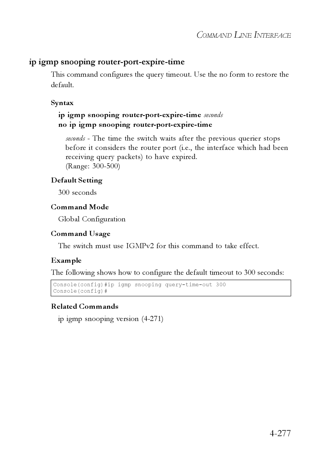 SMC Networks SMC6824M manual 277, Ip igmp snooping router-port-expire-time 