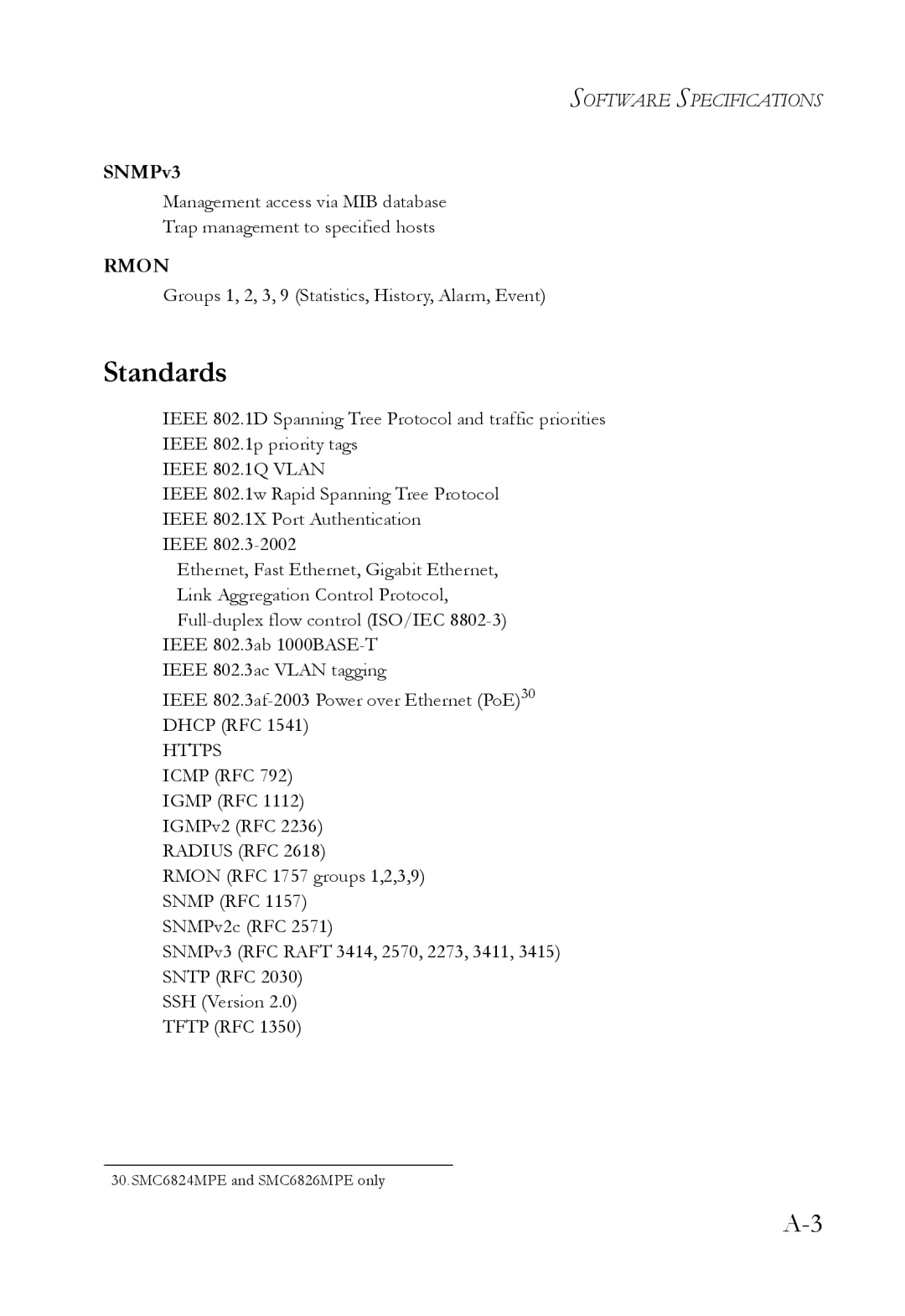 SMC Networks SMC6824M manual Standards, SNMPv3 