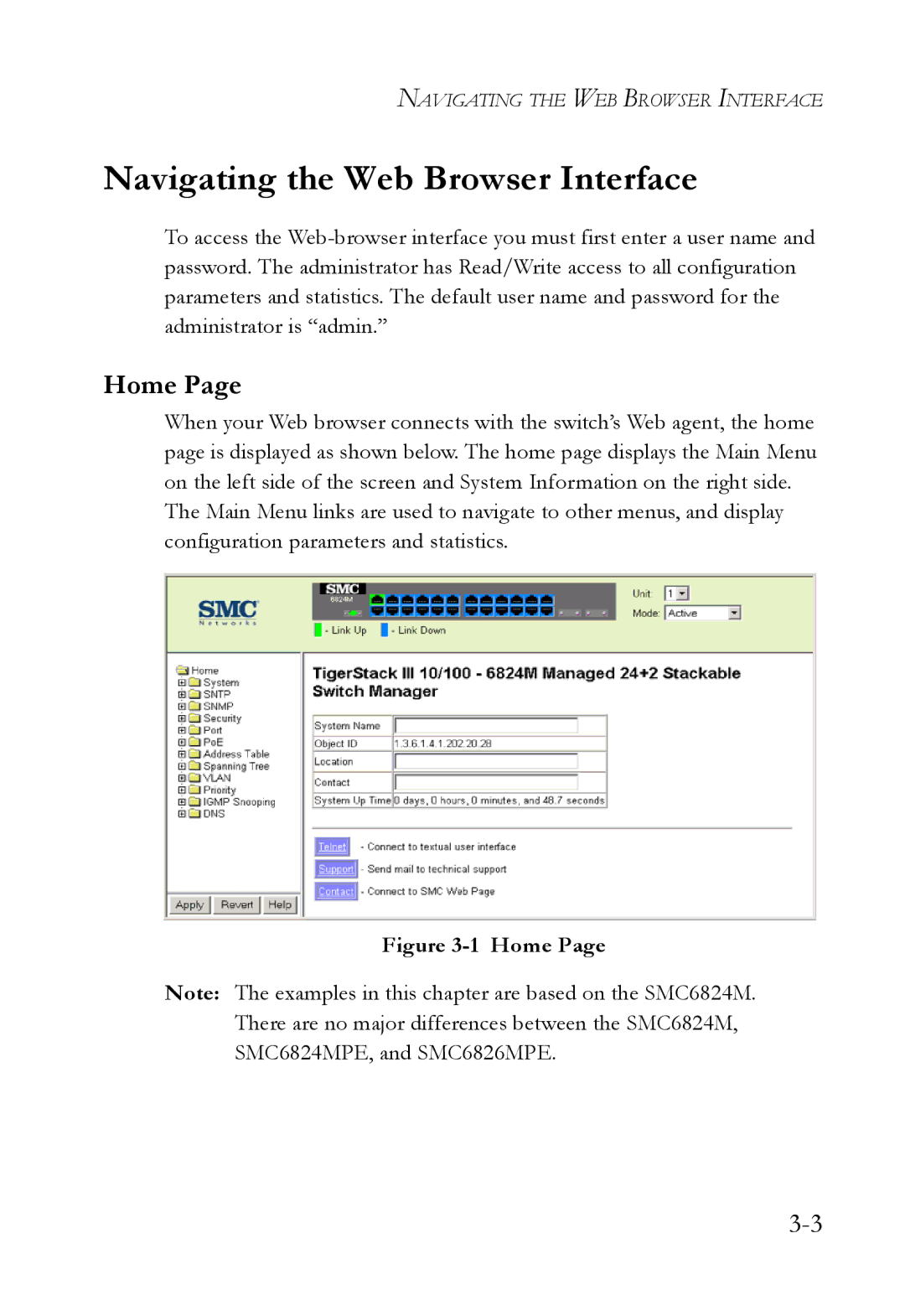 SMC Networks SMC6824M manual Navigating the Web Browser Interface, Home 