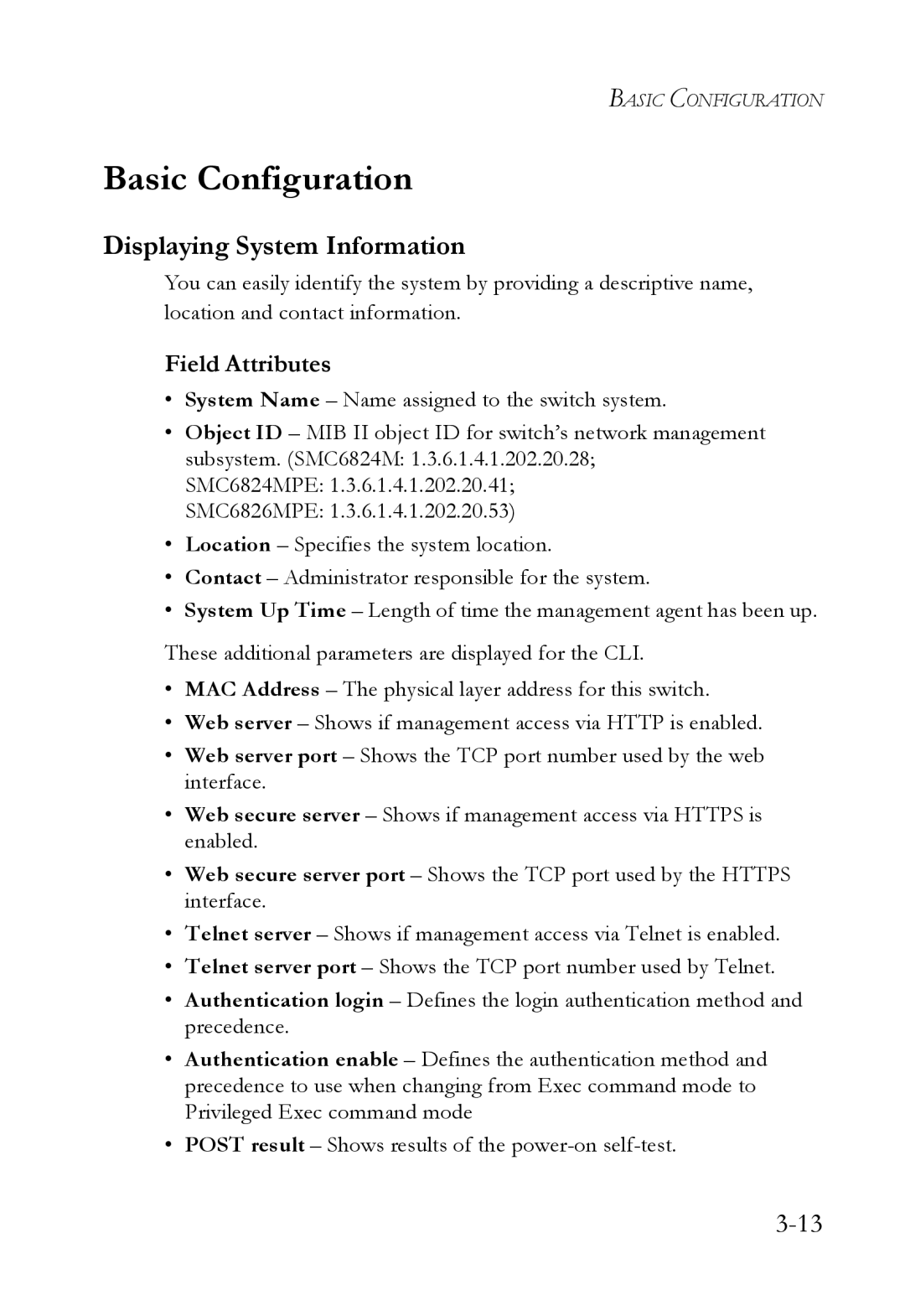 SMC Networks SMC6824M manual Displaying System Information, Field Attributes 