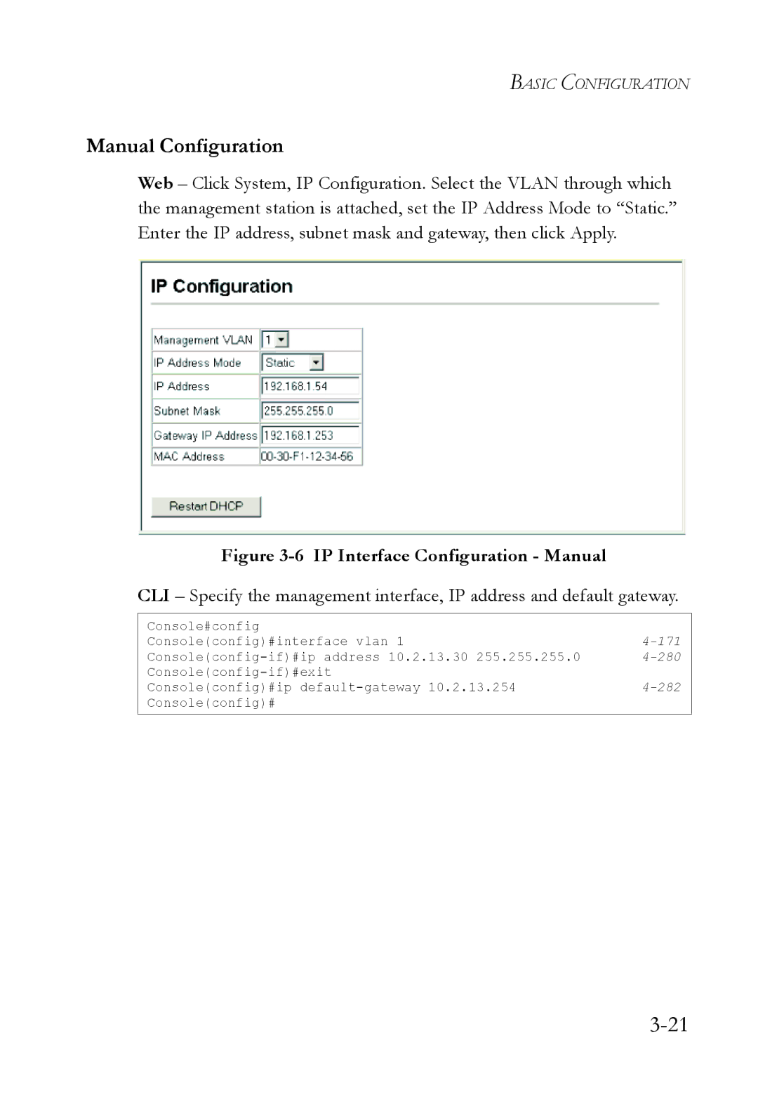 SMC Networks SMC6824M manual Manual Configuration, IP Interface Configuration Manual 