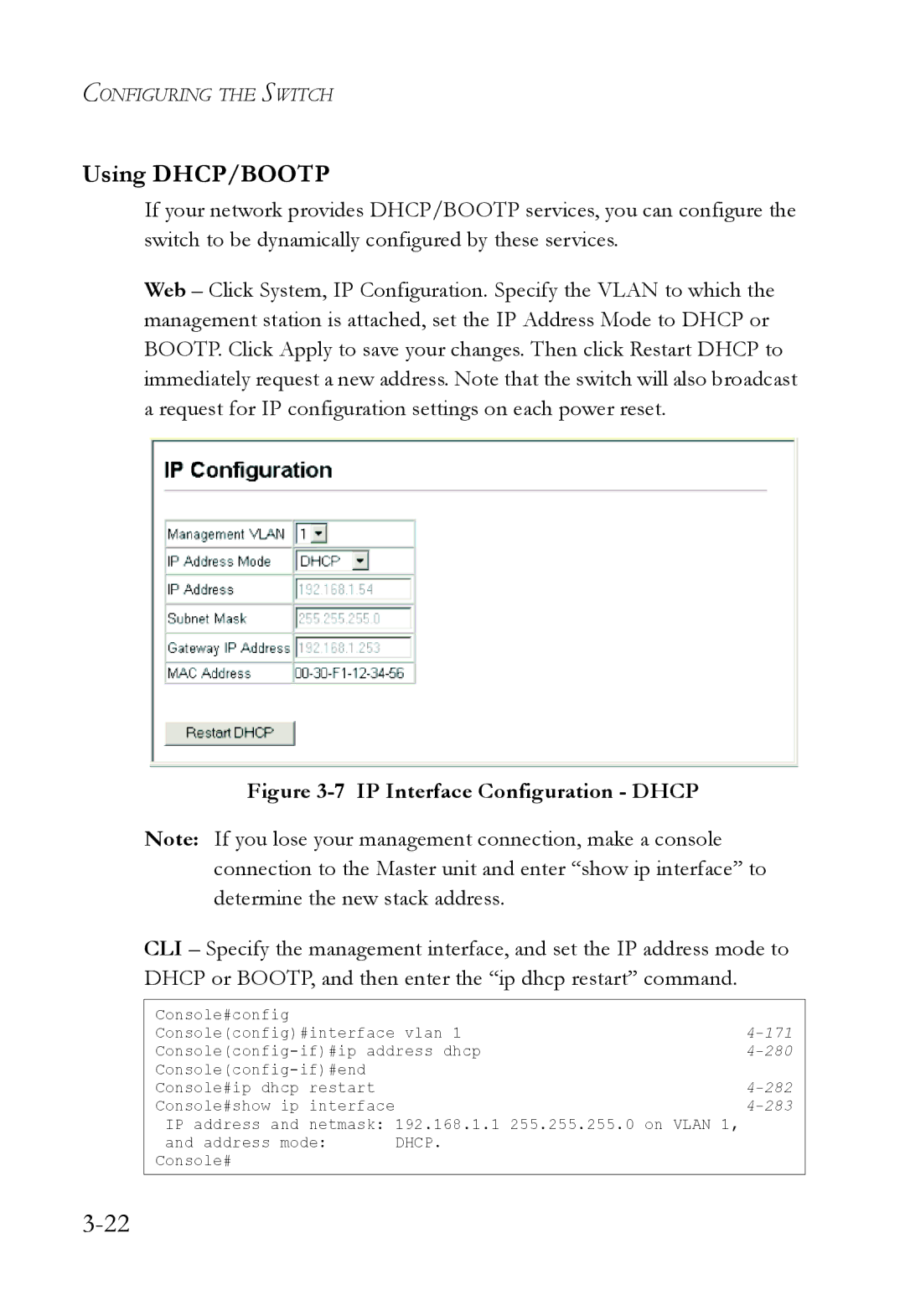 SMC Networks SMC6824M manual Using DHCP/BOOTP, IP Interface Configuration Dhcp 