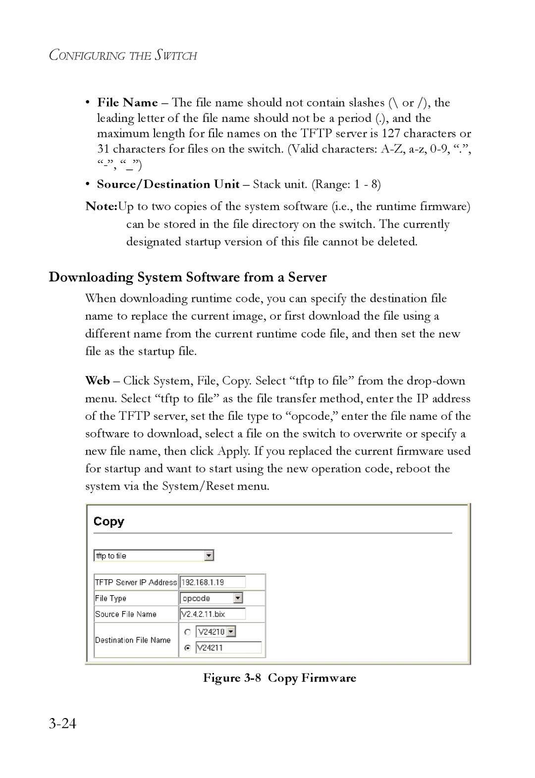 SMC Networks SMC6824M manual Downloading System Software from a Server, Copy Firmware 