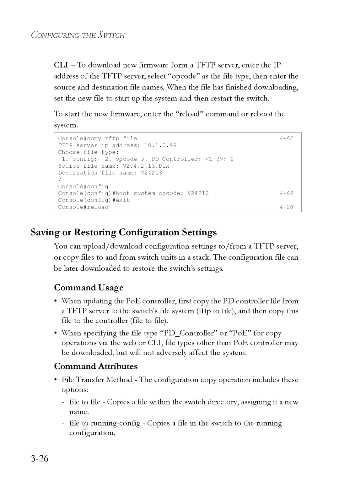 SMC Networks SMC6824M manual Saving or Restoring Configuration Settings, Command Usage 