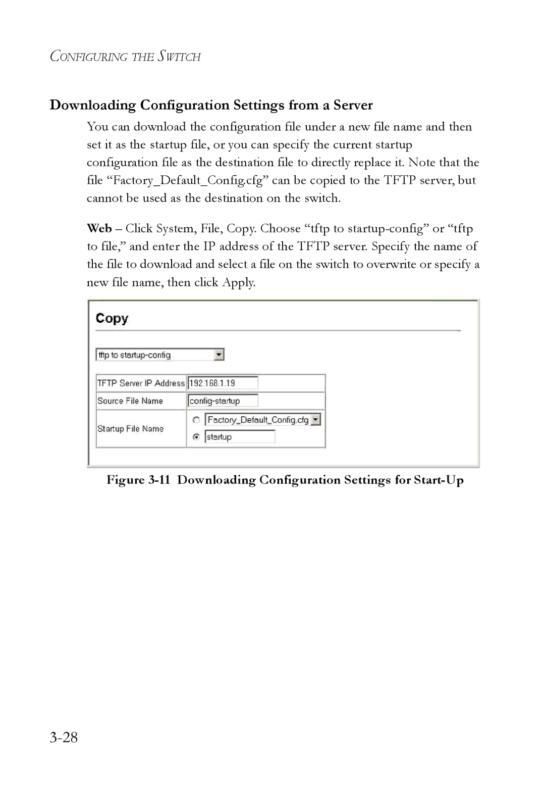 SMC Networks SMC6824M Downloading Configuration Settings from a Server, Downloading Configuration Settings for Start-Up 