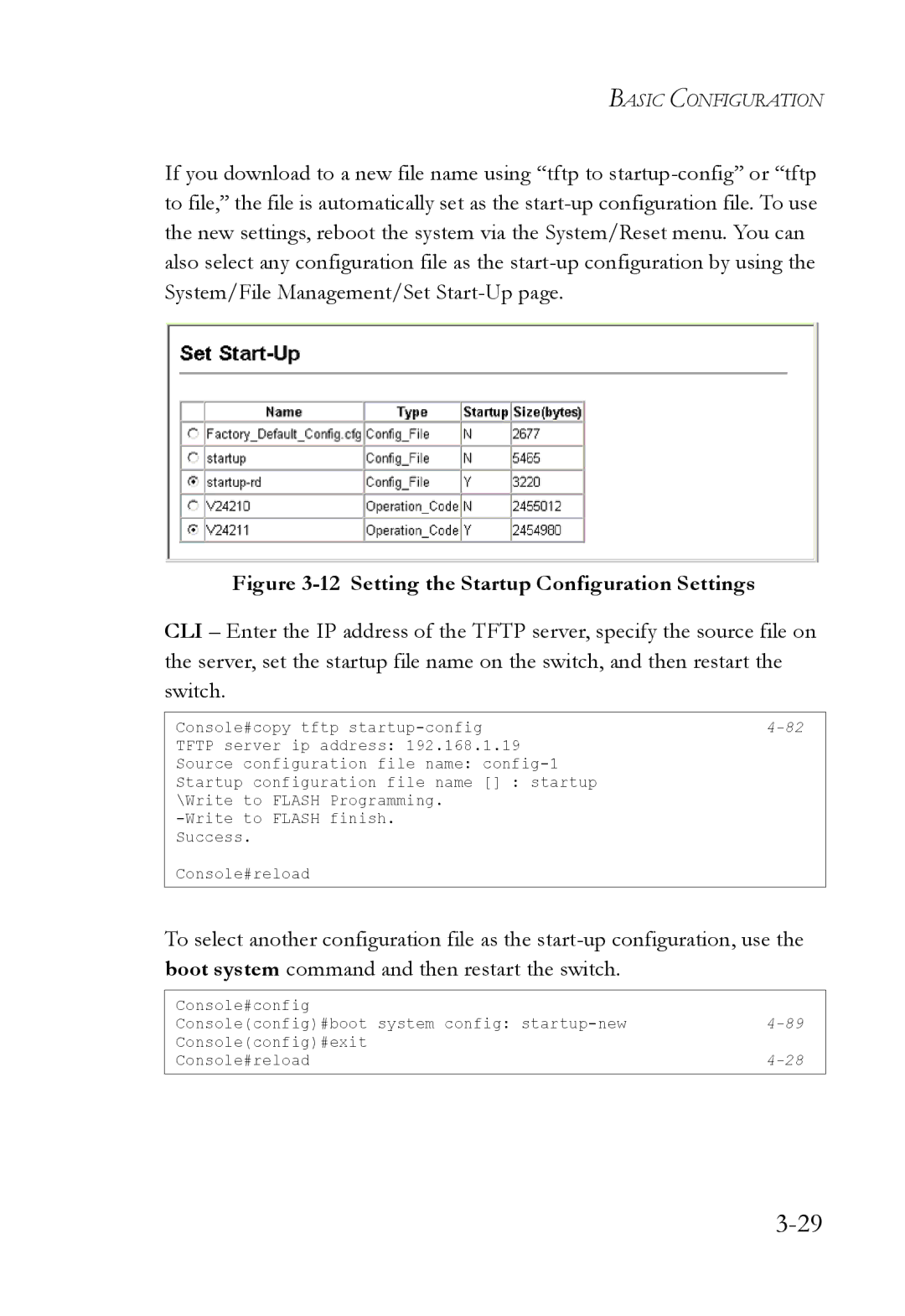 SMC Networks SMC6824M manual Setting the Startup Configuration Settings 