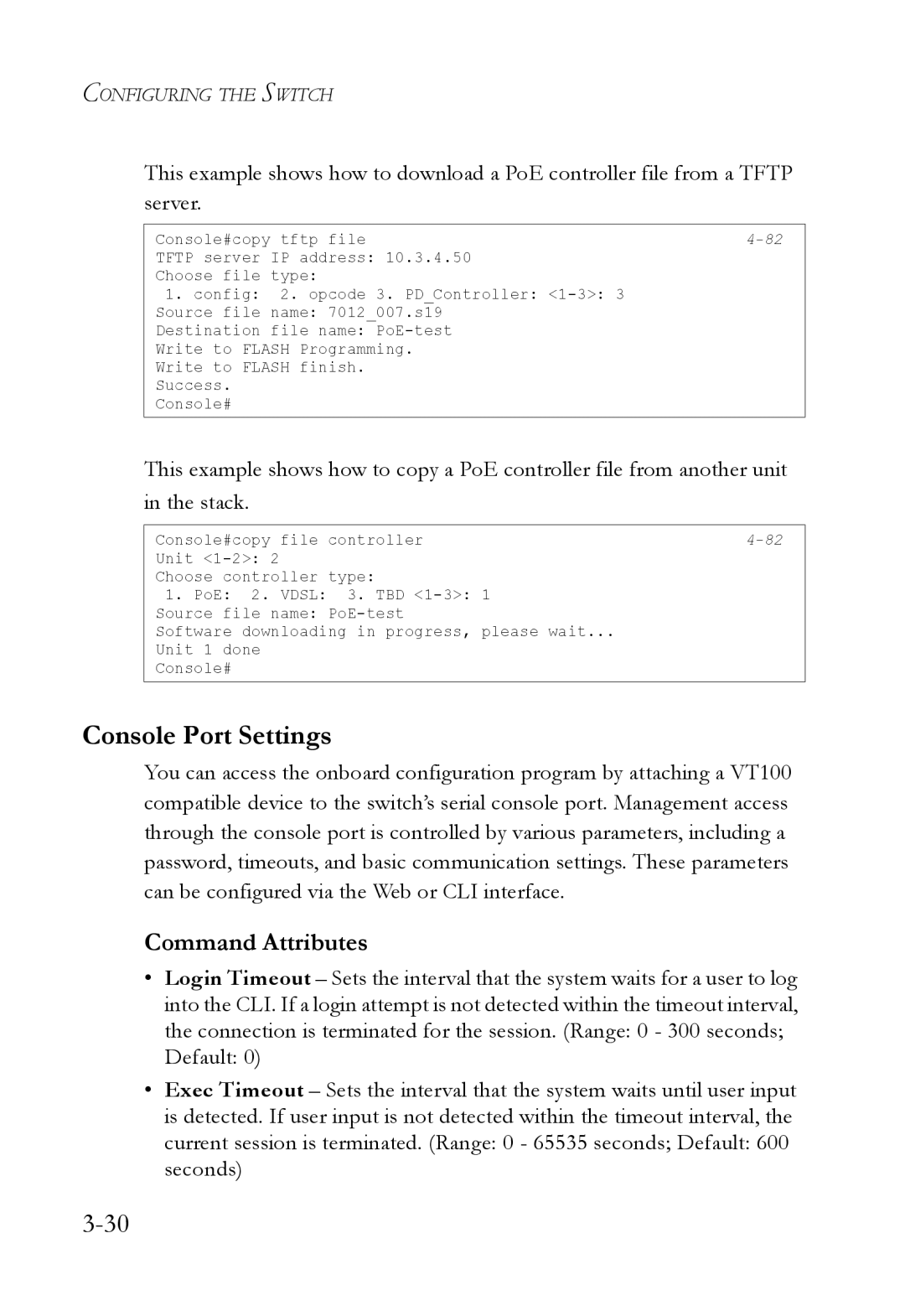 SMC Networks SMC6824M manual Console Port Settings, Command Attributes 