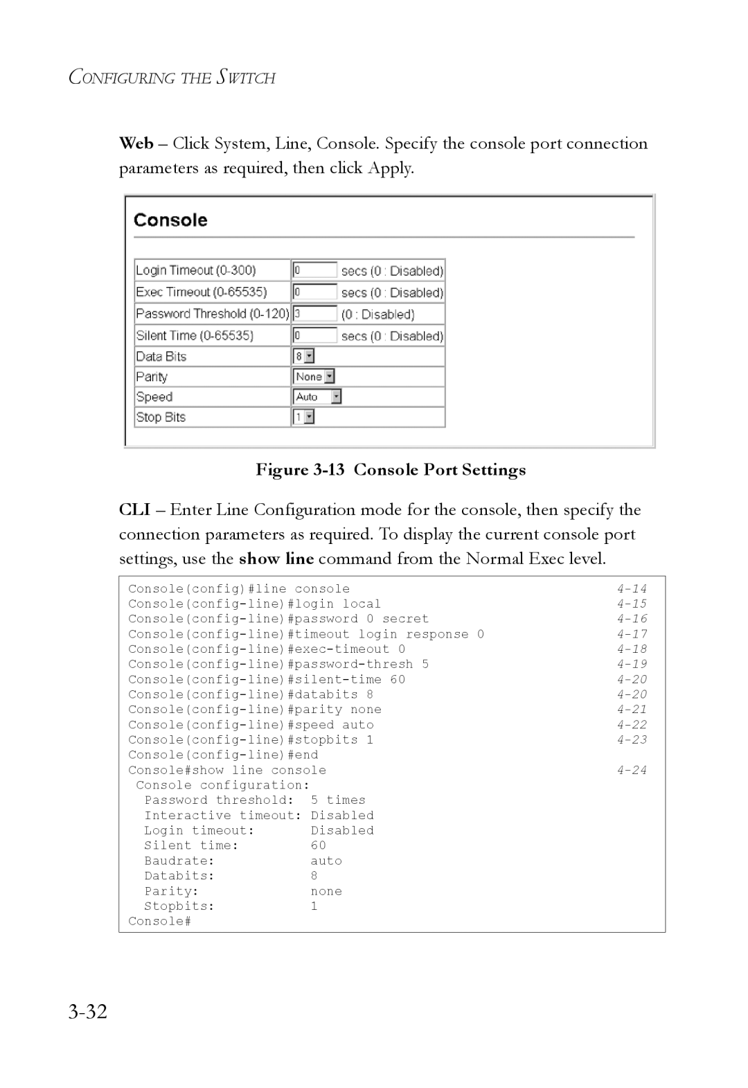 SMC Networks SMC6824M manual Console Port Settings 