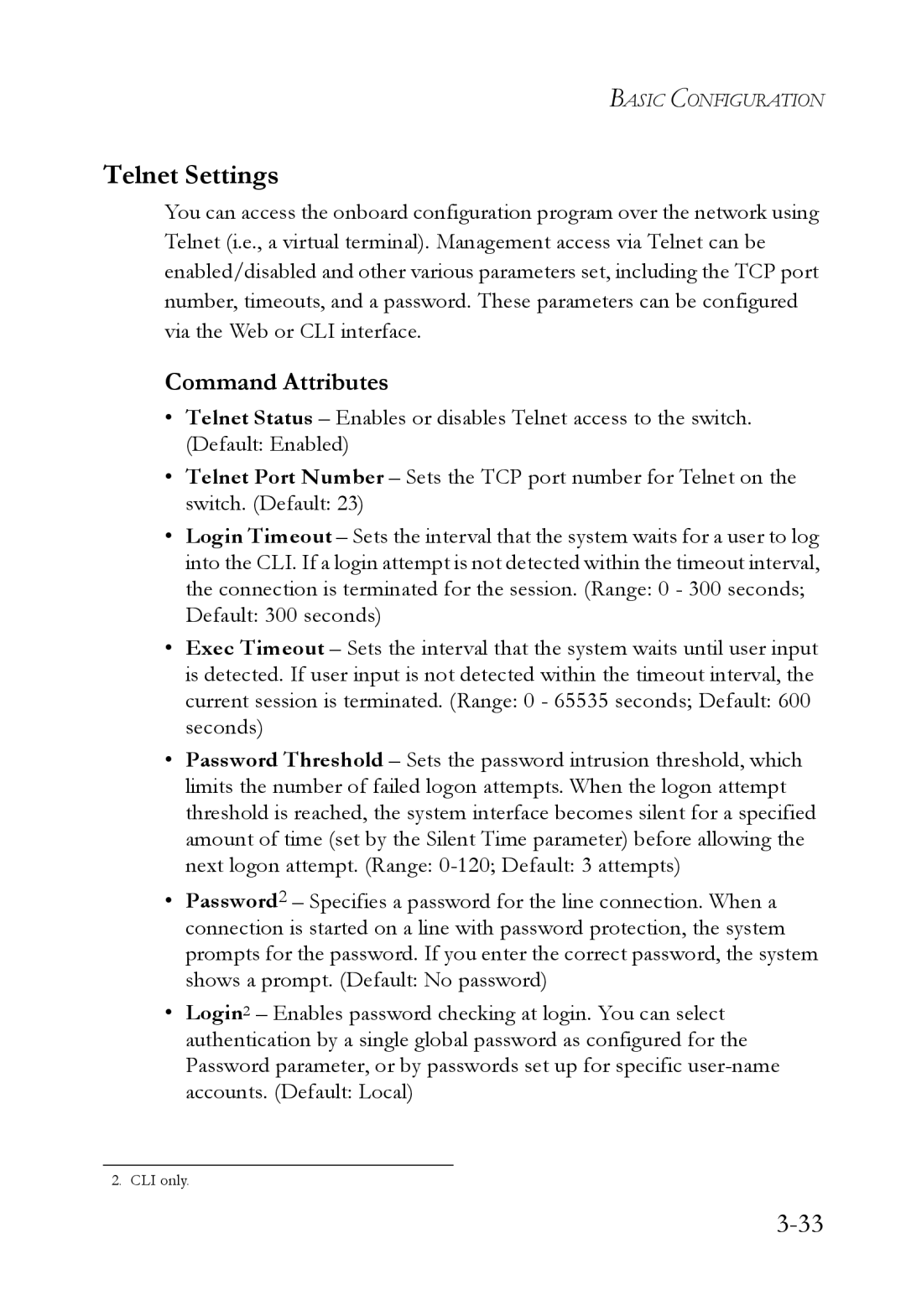 SMC Networks SMC6824M manual Telnet Settings, Command Attributes 