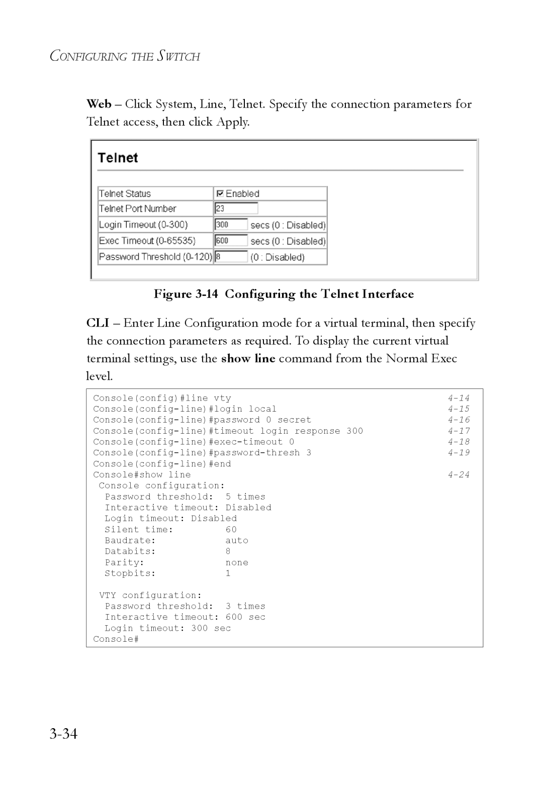 SMC Networks SMC6824M manual Configuring the Telnet Interface 