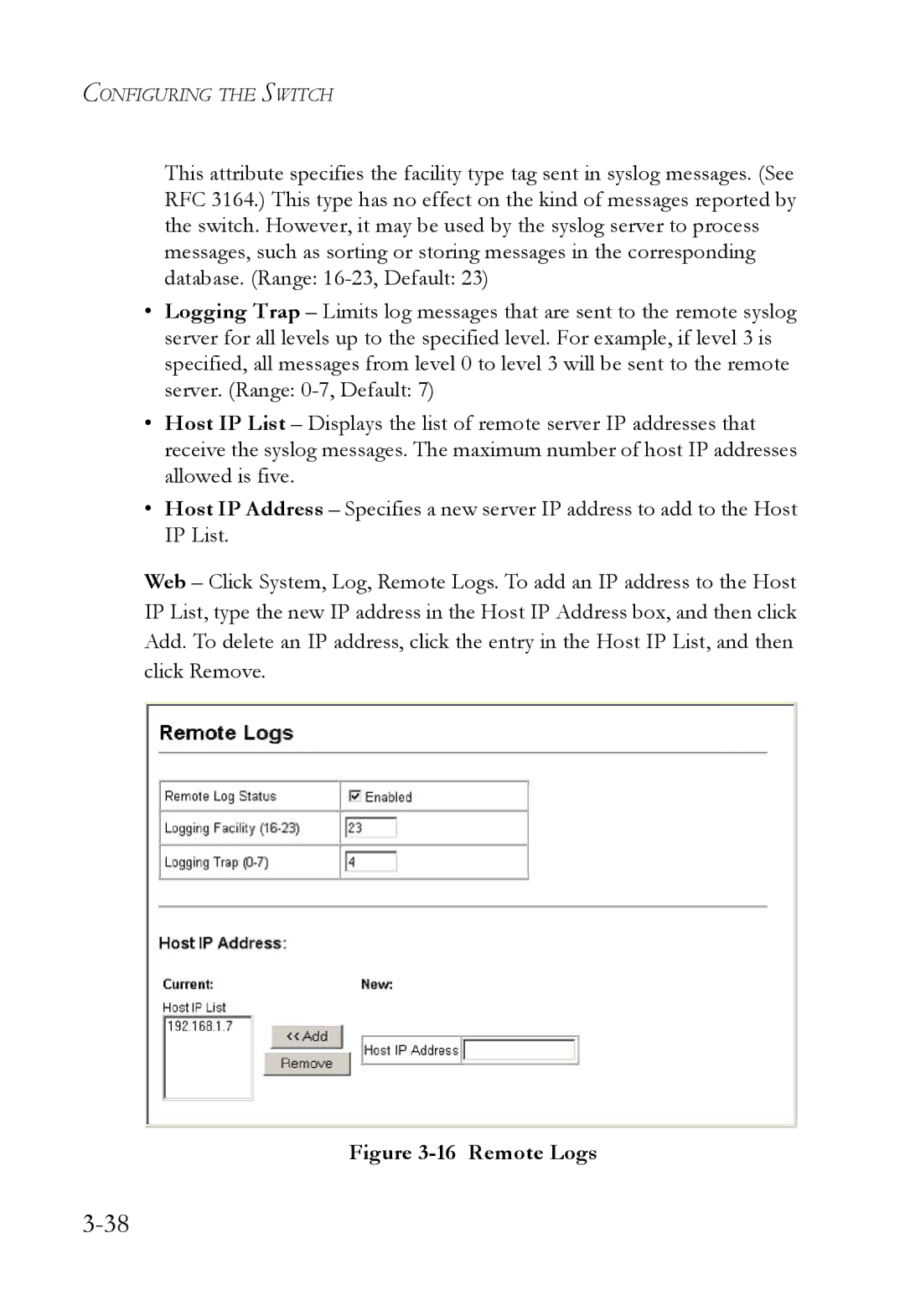 SMC Networks SMC6824M manual Remote Logs 