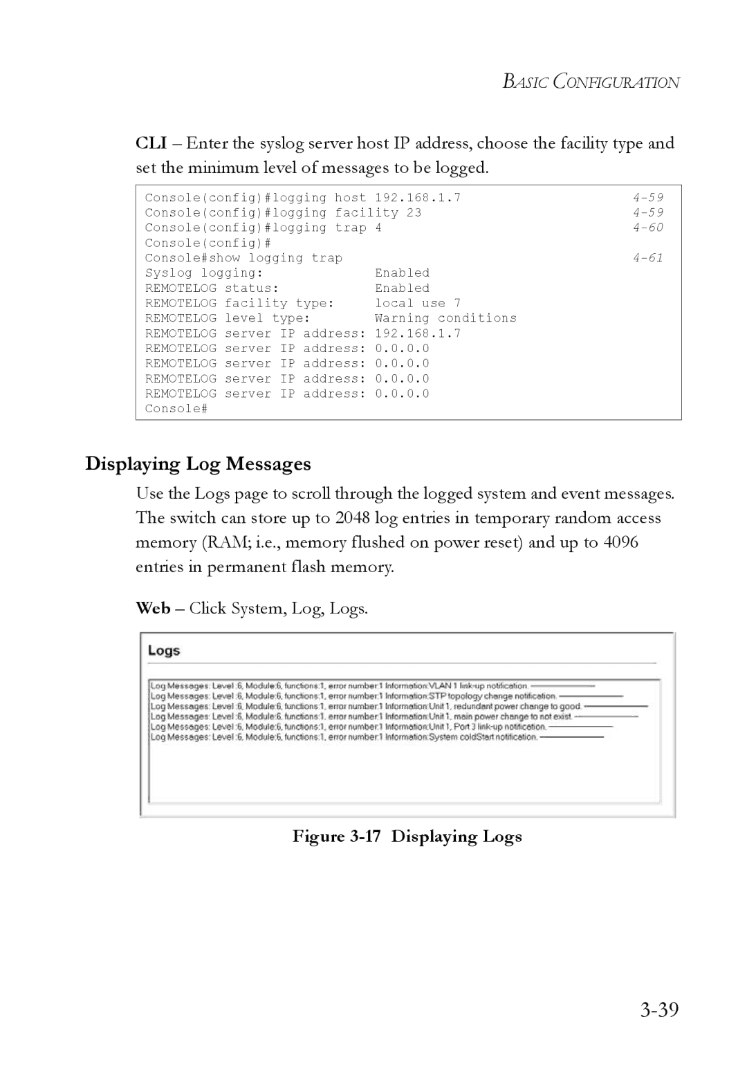 SMC Networks SMC6824M manual Displaying Log Messages, Displaying Logs 