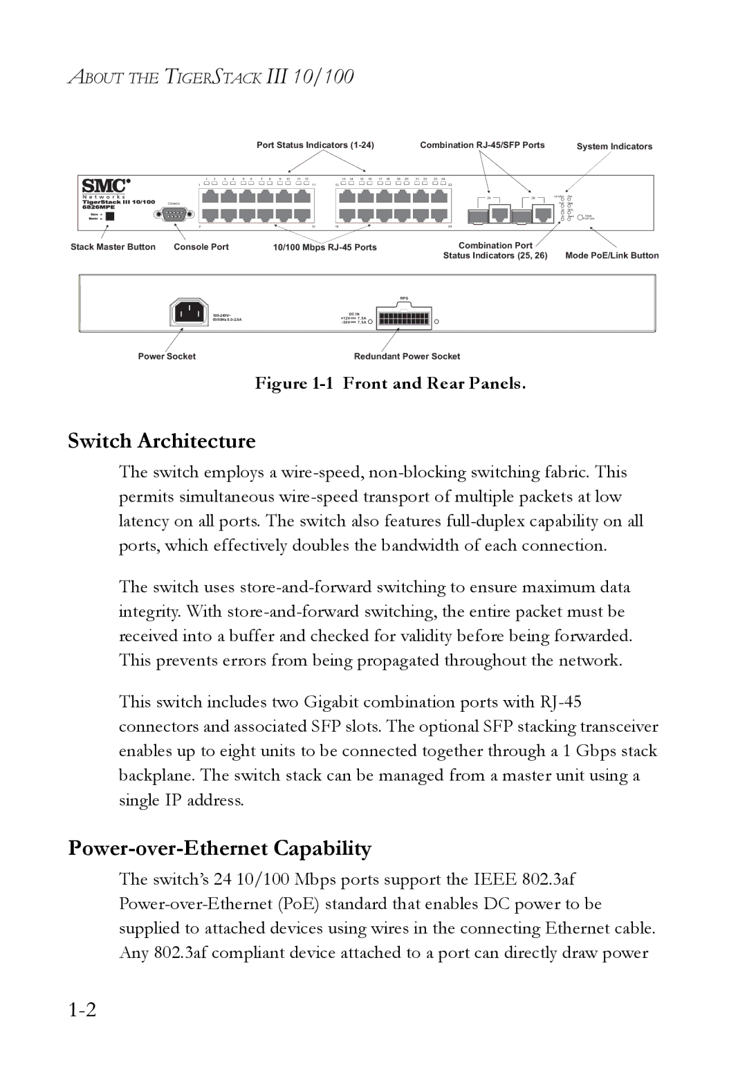 SMC Networks SMC6826MPE manual Switch Architecture, Power-over-Ethernet Capability 