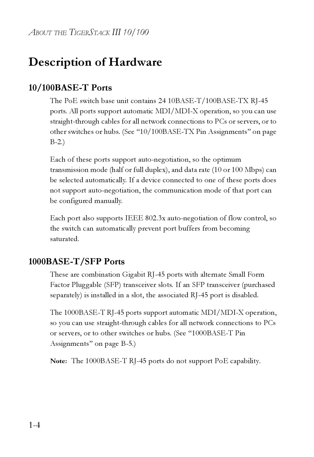 SMC Networks SMC6826MPE manual Description of Hardware, 10/100BASE-T Ports, 1000BASE-T/SFP Ports 