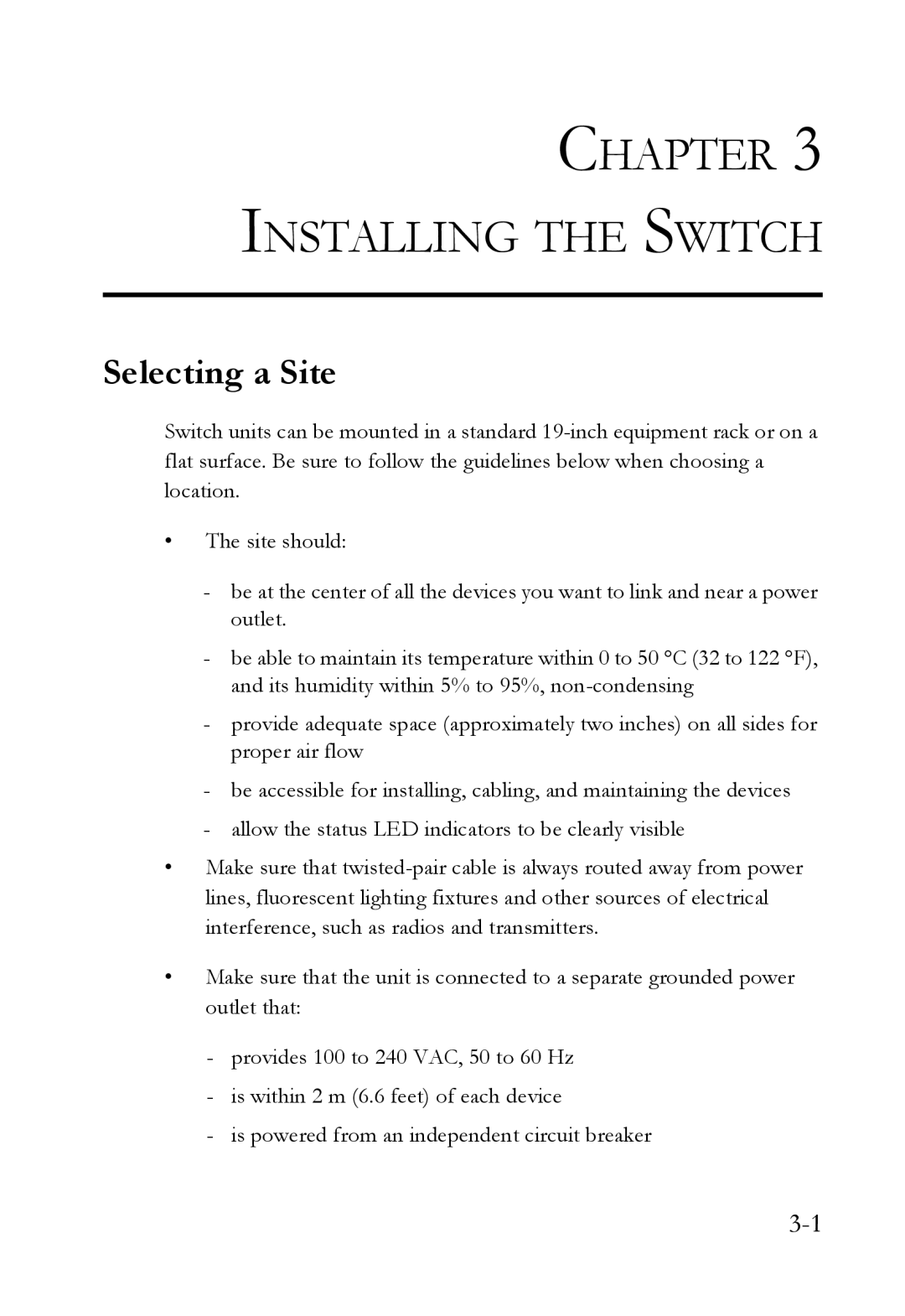 SMC Networks SMC6826MPE manual Installing the Switch, Selecting a Site 