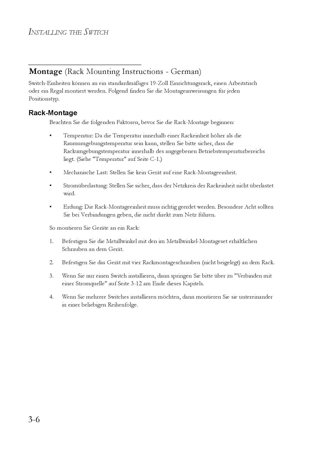 SMC Networks SMC6826MPE manual Montage Rack Mounting Instructions German 