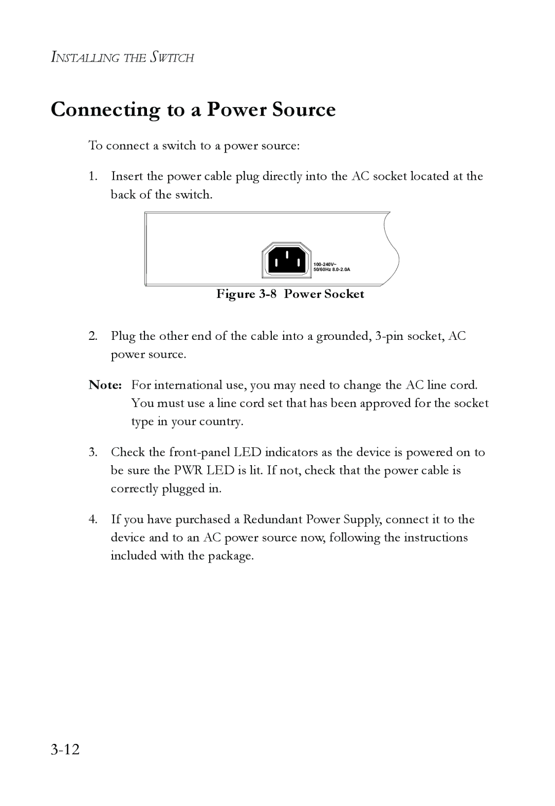 SMC Networks SMC6826MPE manual Connecting to a Power Source, Power Socket 