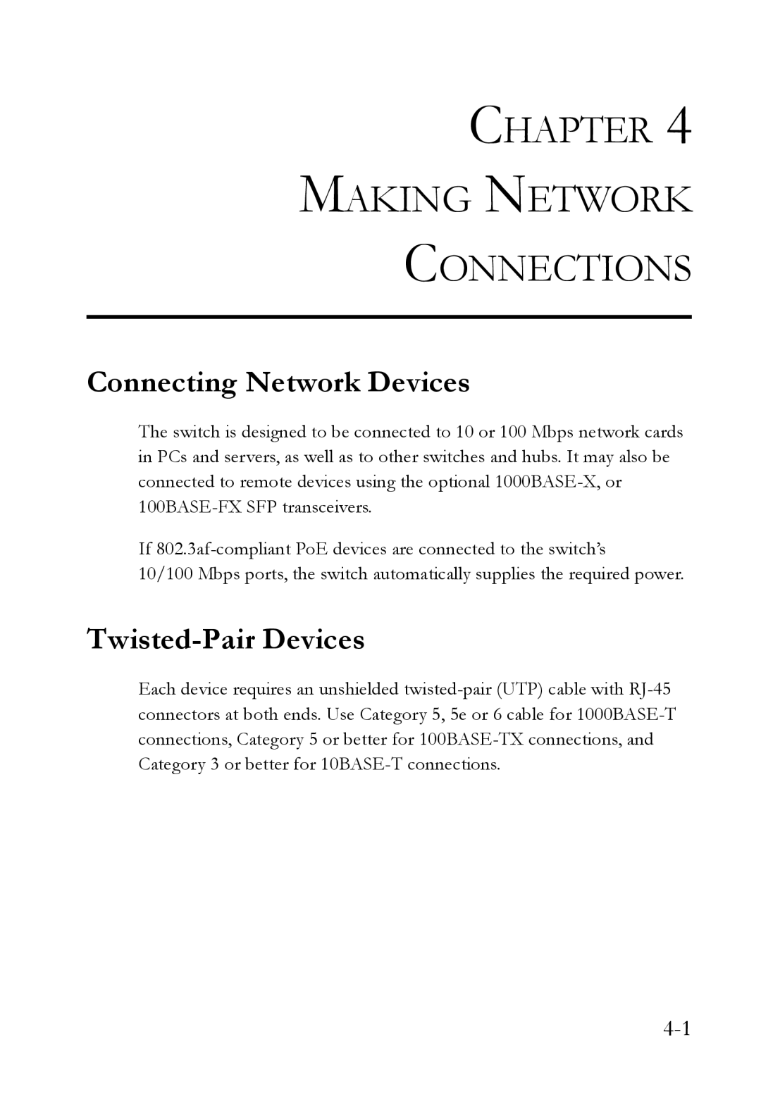 SMC Networks SMC6826MPE manual Chapter Making Network Connections, Connecting Network Devices, Twisted-Pair Devices 