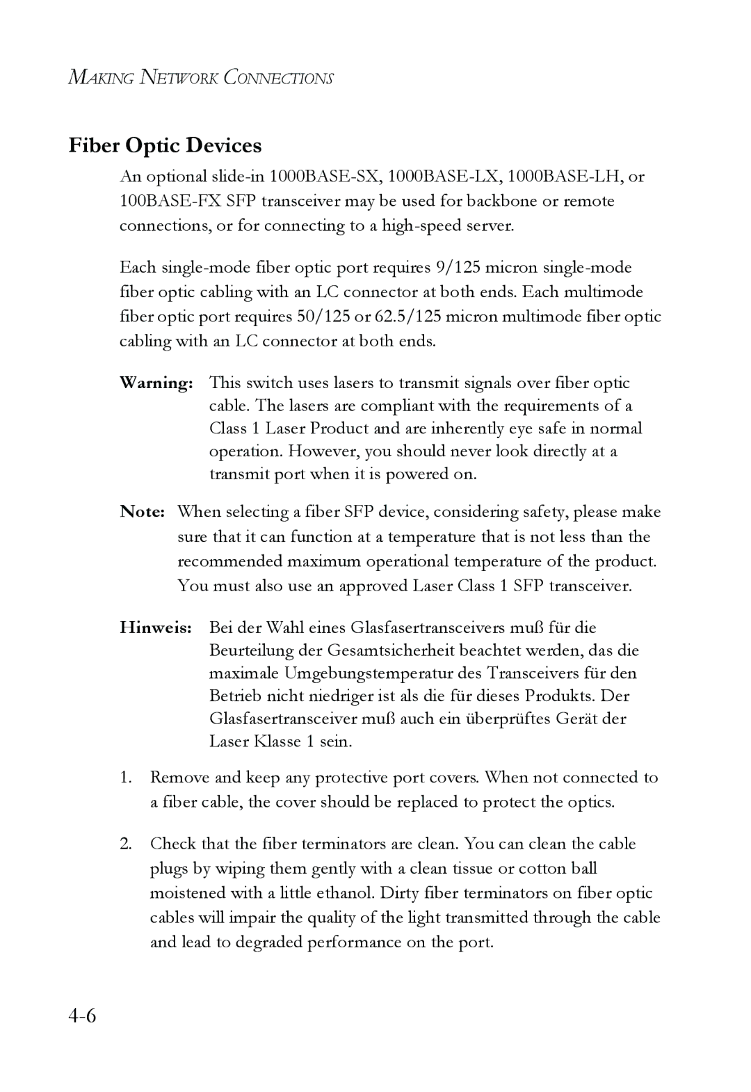 SMC Networks SMC6826MPE manual Fiber Optic Devices 