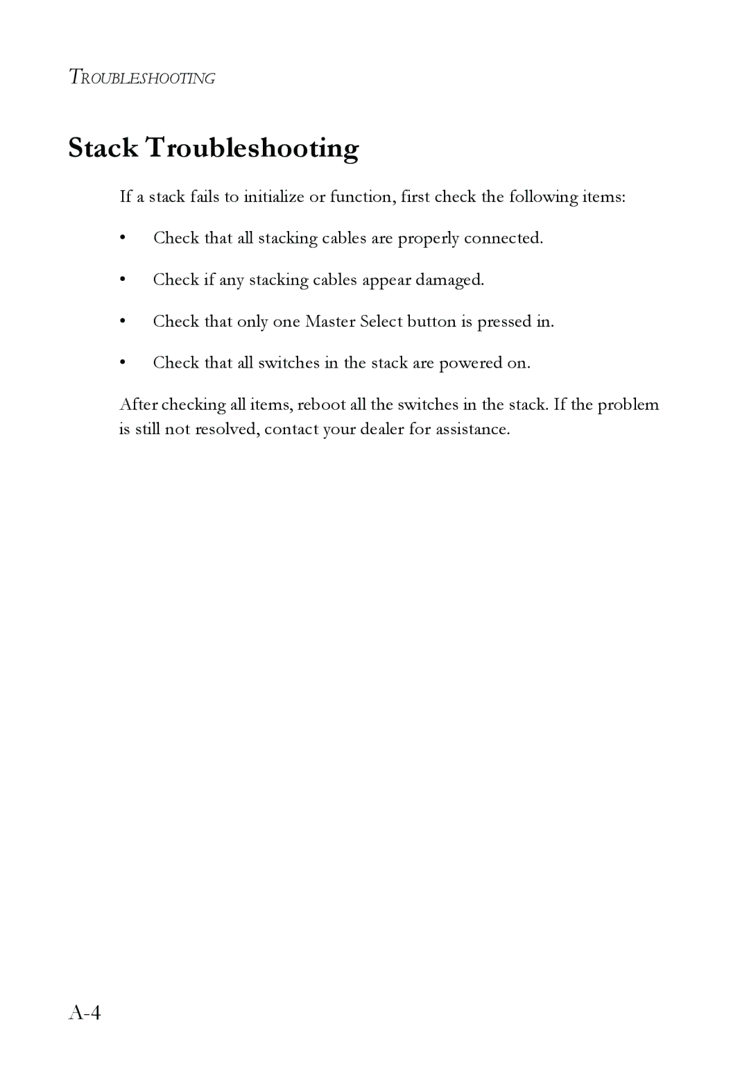 SMC Networks SMC6826MPE manual Stack Troubleshooting 