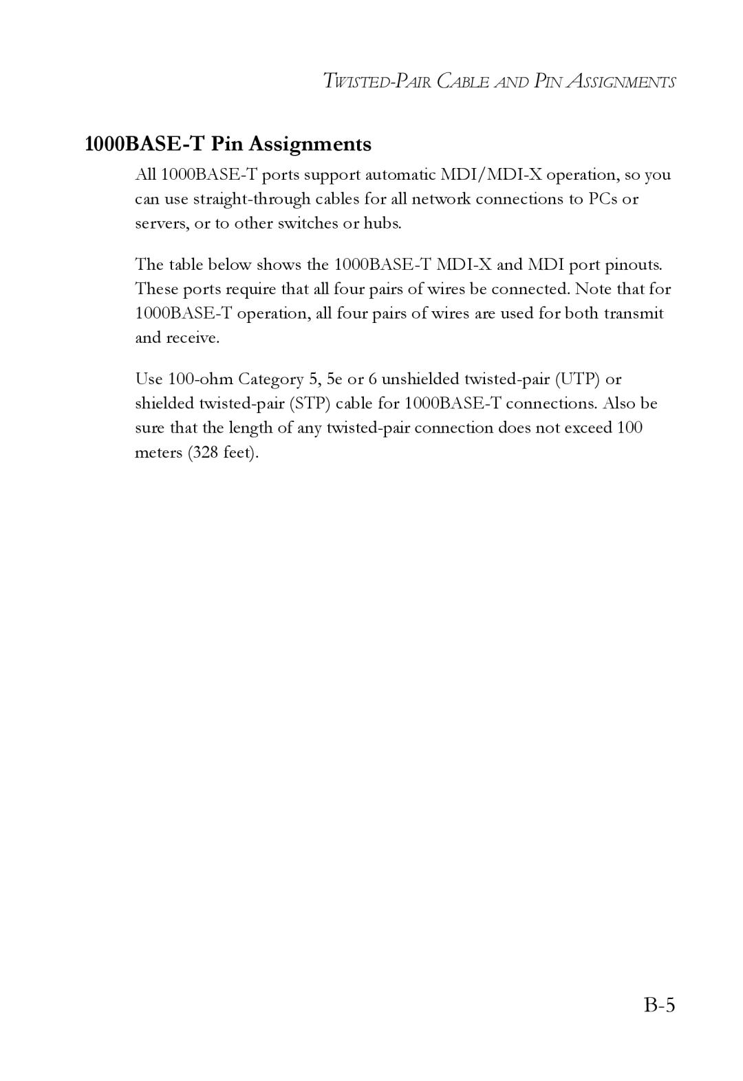 SMC Networks SMC6826MPE manual 1000BASE-T Pin Assignments 