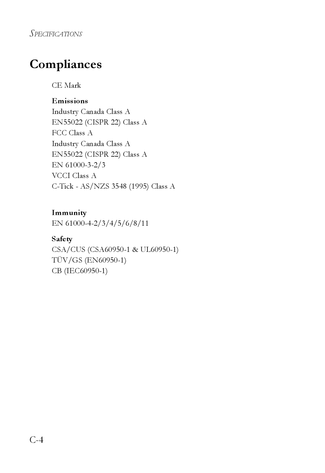 SMC Networks SMC6826MPE manual Compliances, Emissions, Immunity, Safety 