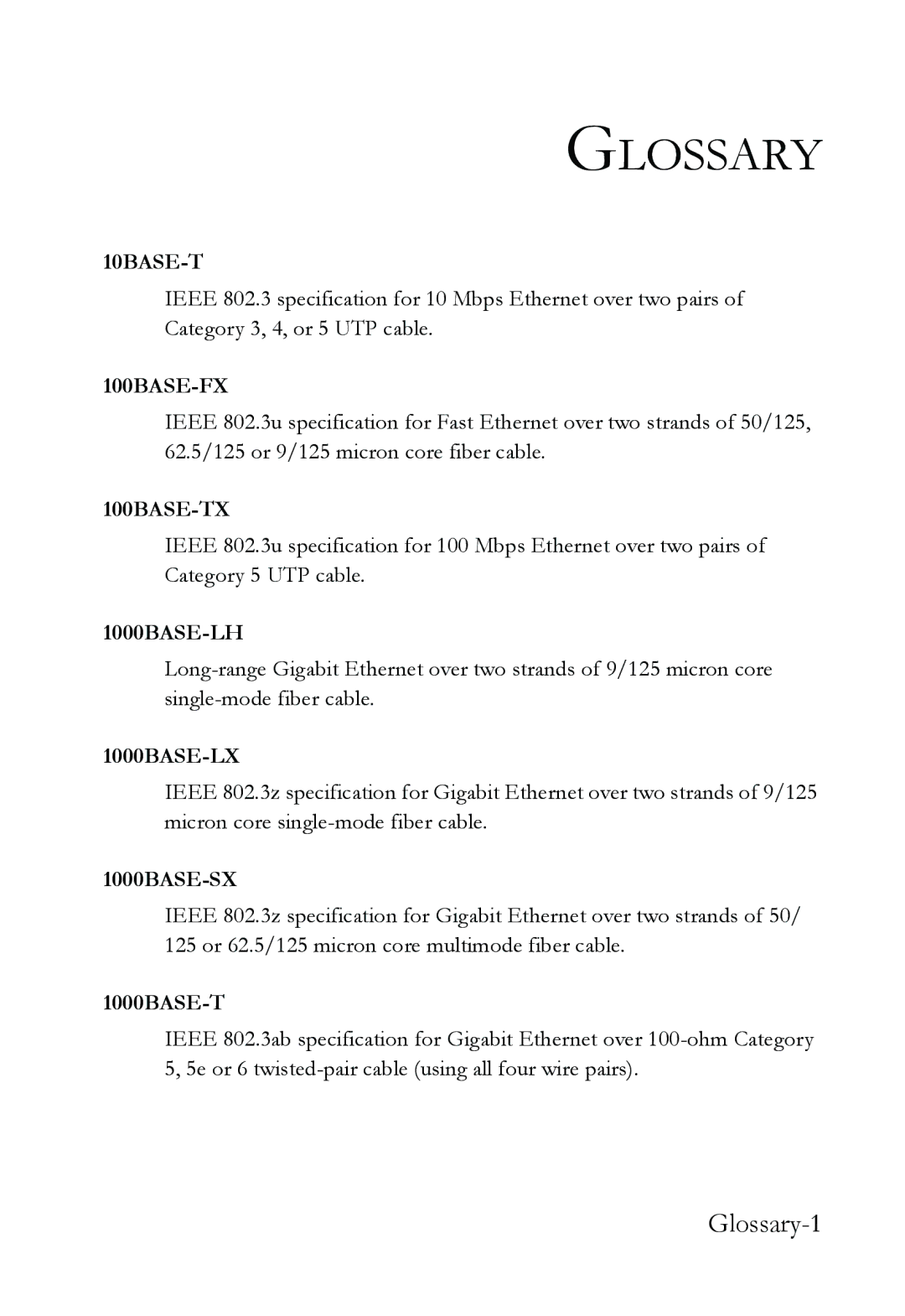 SMC Networks SMC6826MPE manual Glossary-1, 1000BASE-T 