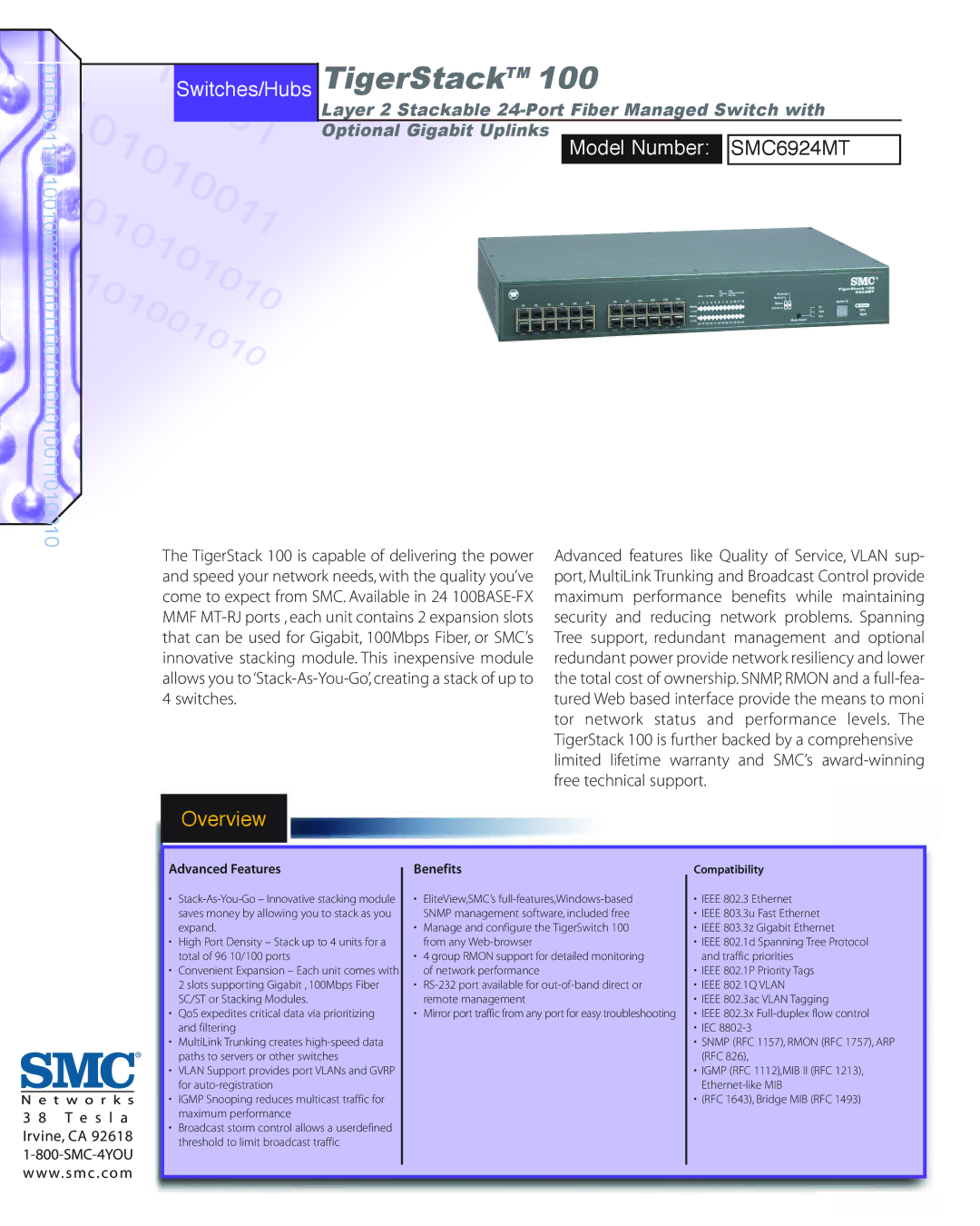 SMC Networks warranty Model Number SMC6924MT, Advanced Features Benefits 