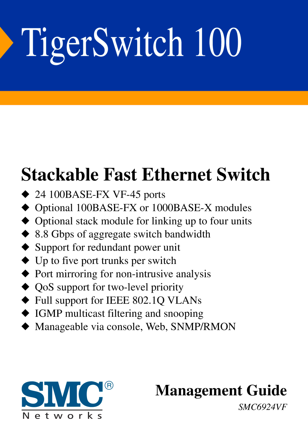 SMC Networks SMC6924VF manual TigerSwitch 