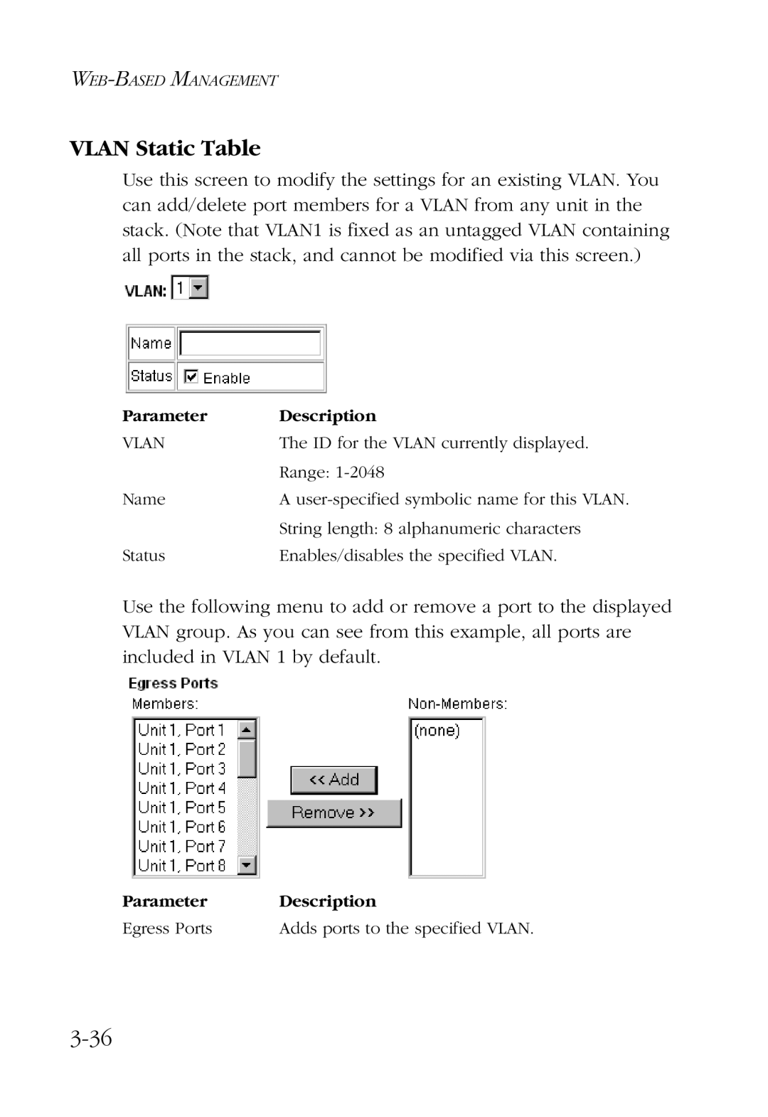 SMC Networks SMC6924VF manual Vlan Static Table 