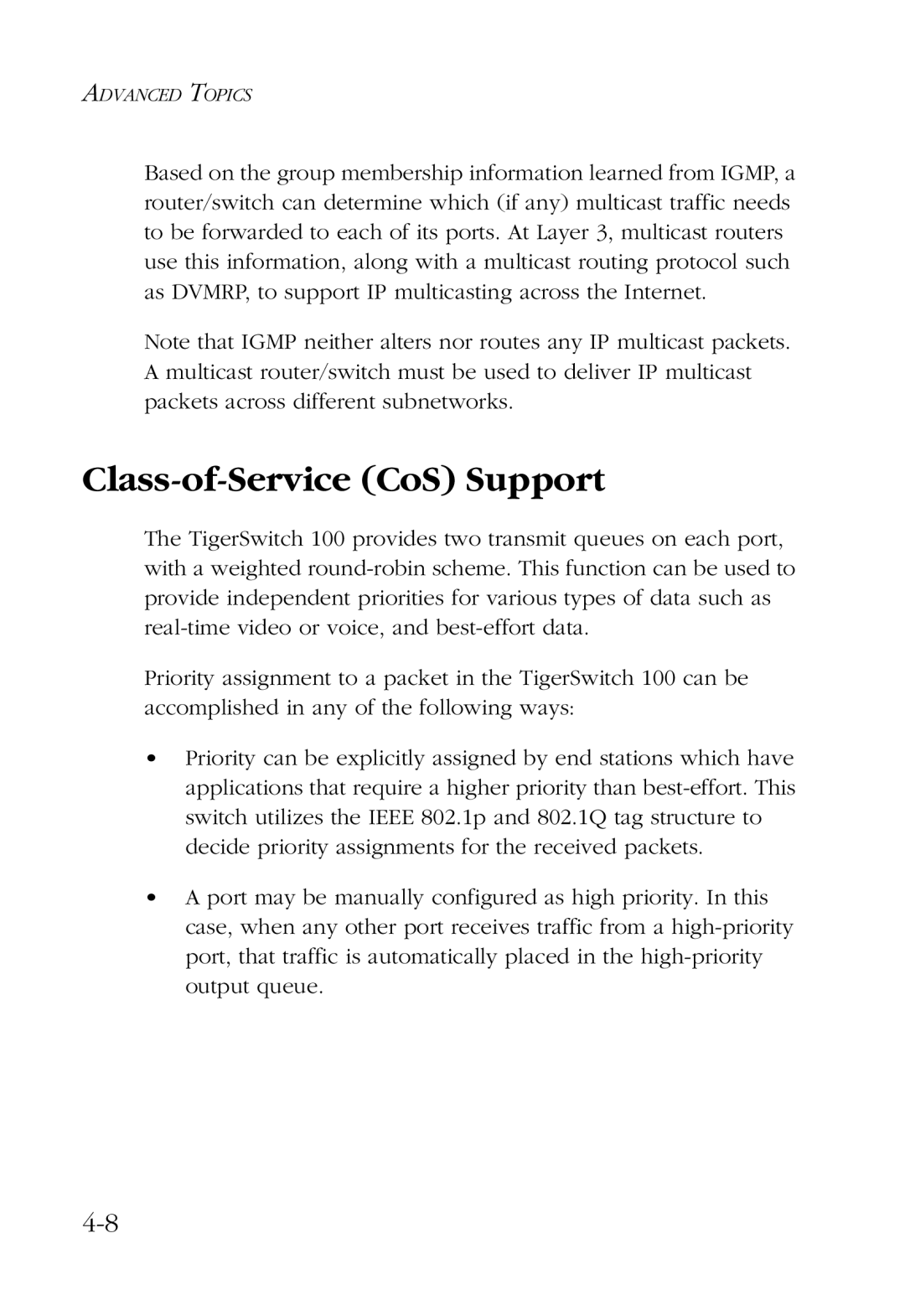 SMC Networks SMC6924VF manual Class-of-Service CoS Support 