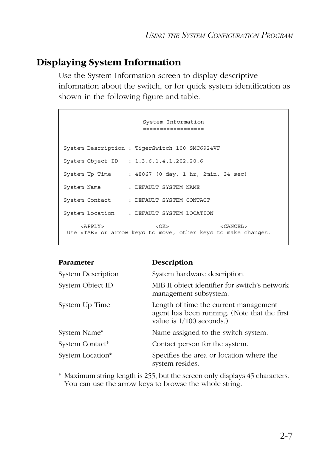 SMC Networks SMC6924VF manual Displaying System Information, Parameter Description 