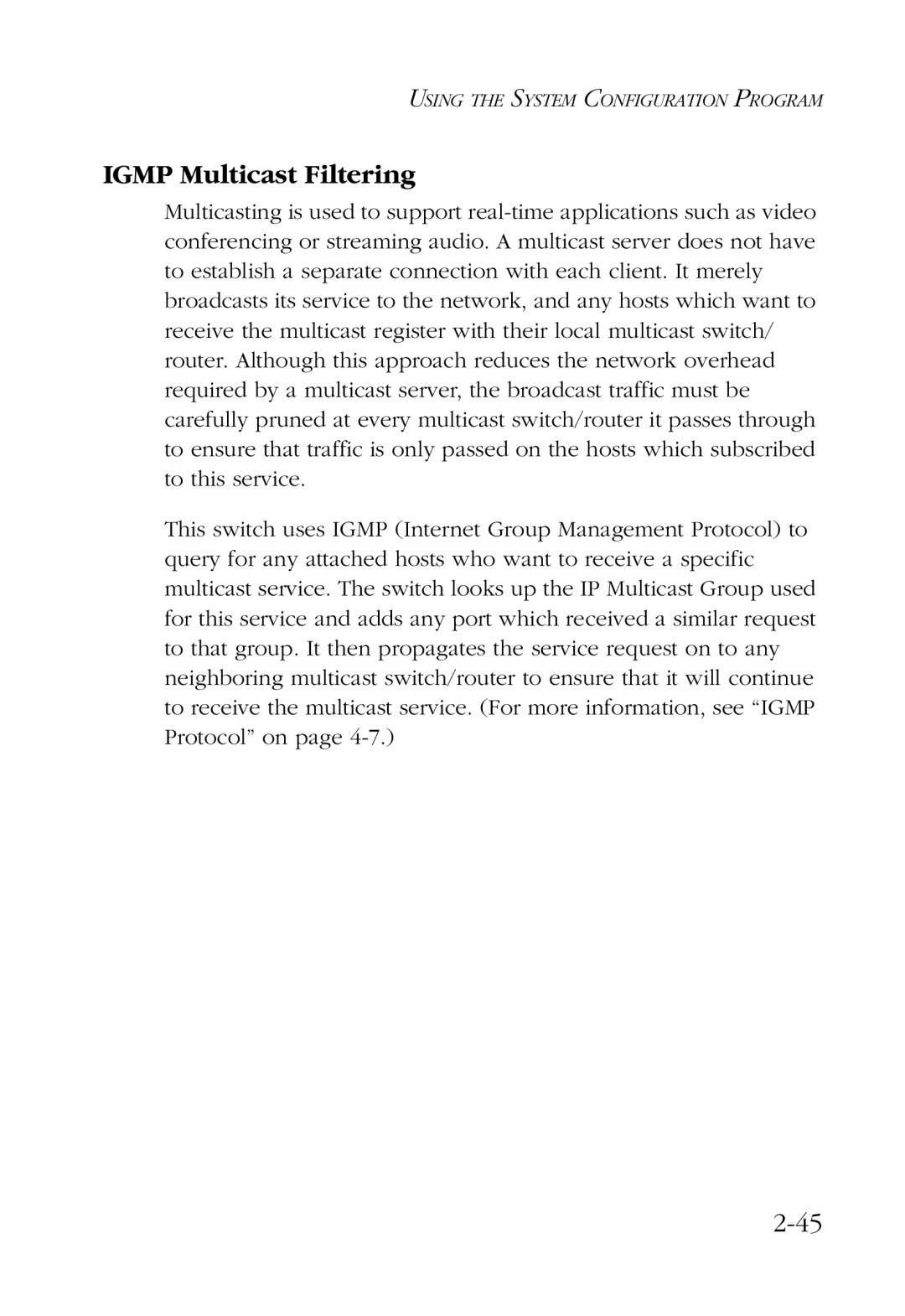 SMC Networks SMC6924VF manual Igmp Multicast Filtering 