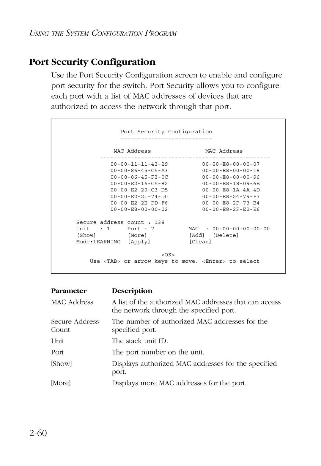 SMC Networks SMC6924VF manual Port Security Configuration, Mac 