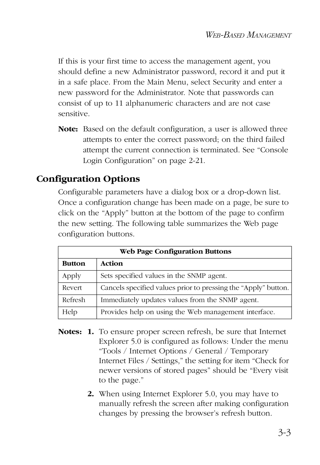 SMC Networks SMC6924VF manual Configuration Options, Button Action 