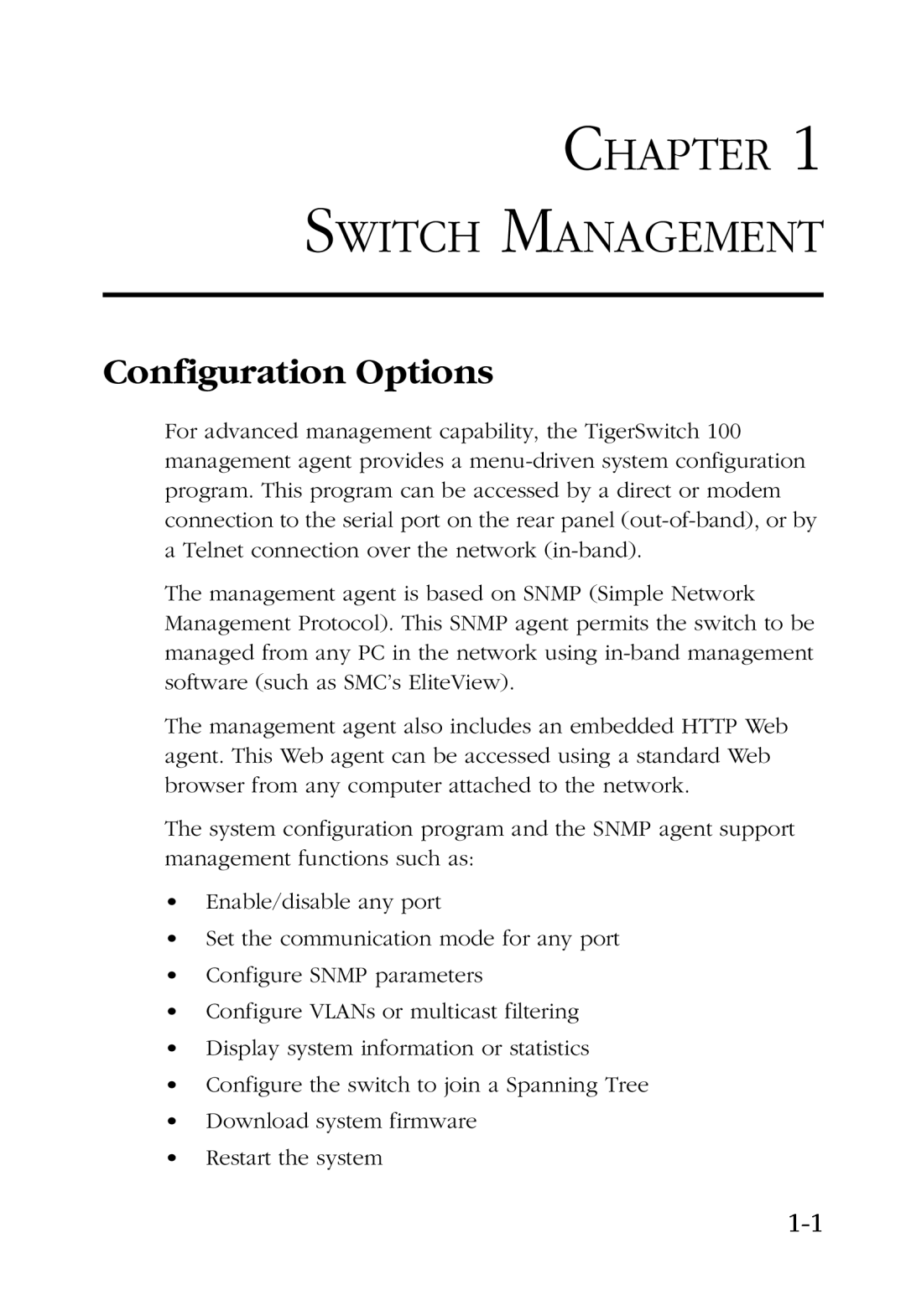 SMC Networks SMC6924VF manual Chapter Switch Management, Configuration Options 