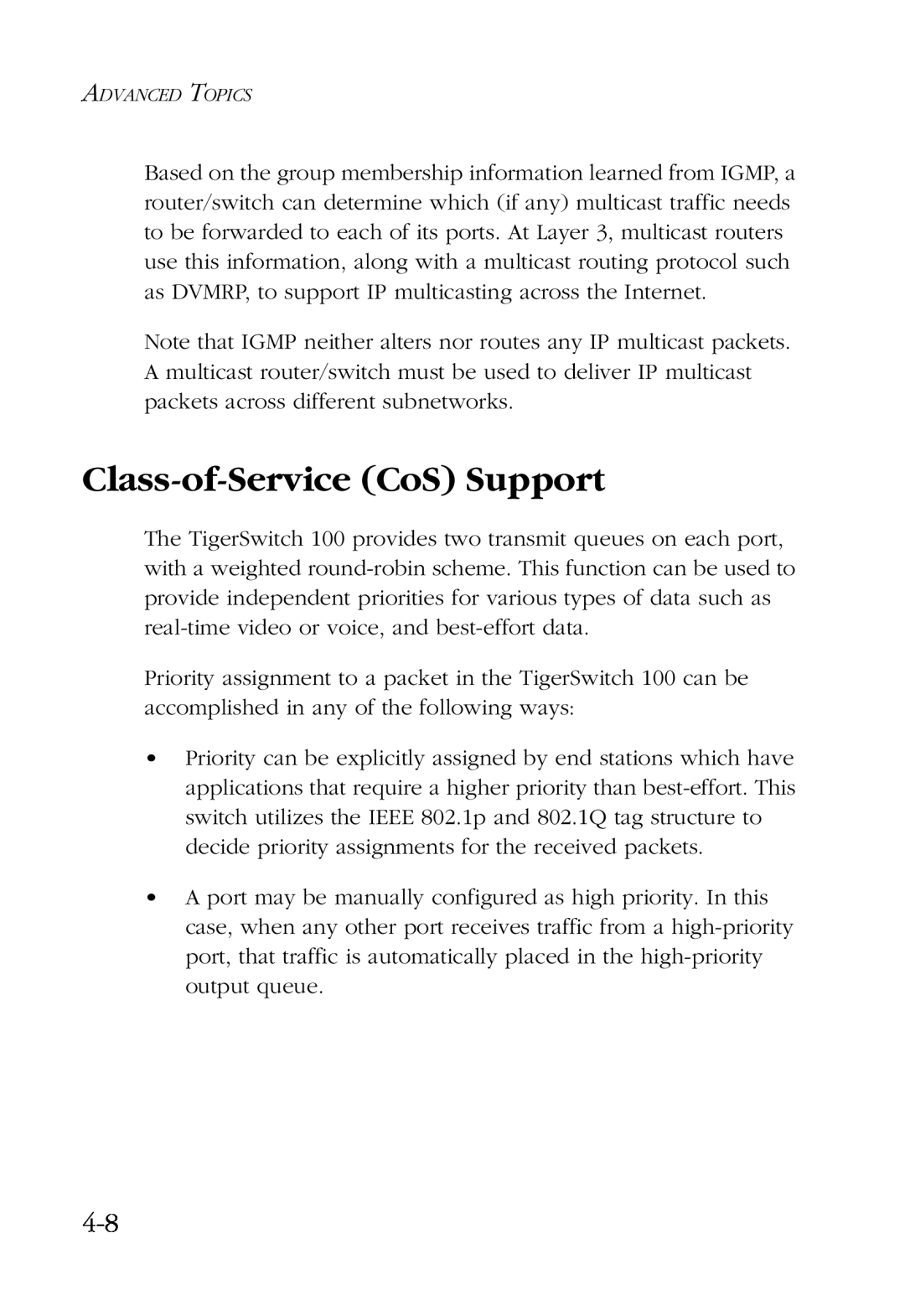 SMC Networks SMC6924VF manual Class-of-Service CoS Support 